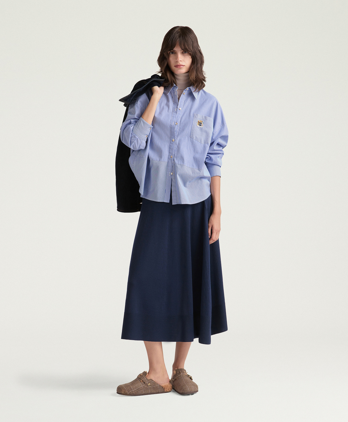 CLARE SHIRT IN STRIPED POPLIN - LIGHT BLUE - Momonì