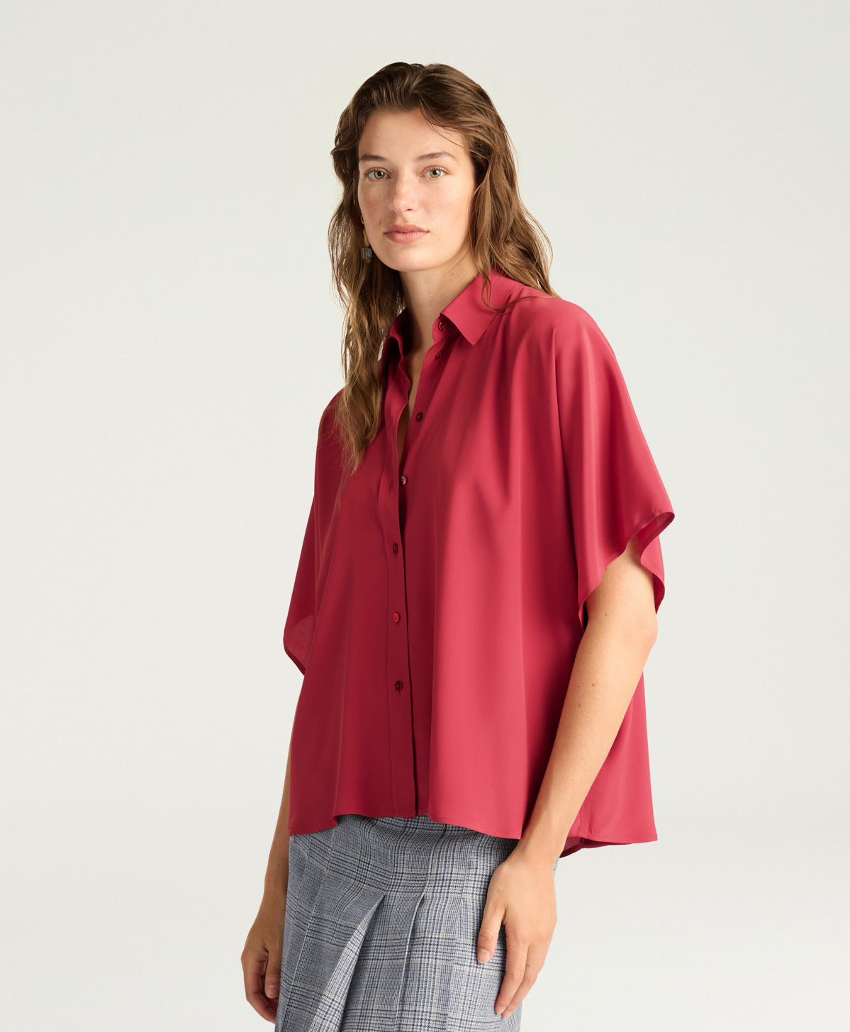 BROOKLYN SHIRT IN SOLID COLOUR ACETATE/SILK - RUBY - Momonì