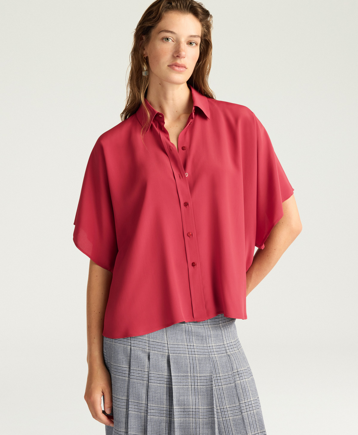 BROOKLYN SHIRT IN SOLID COLOUR ACETATE/SILK - RUBY - Momonì