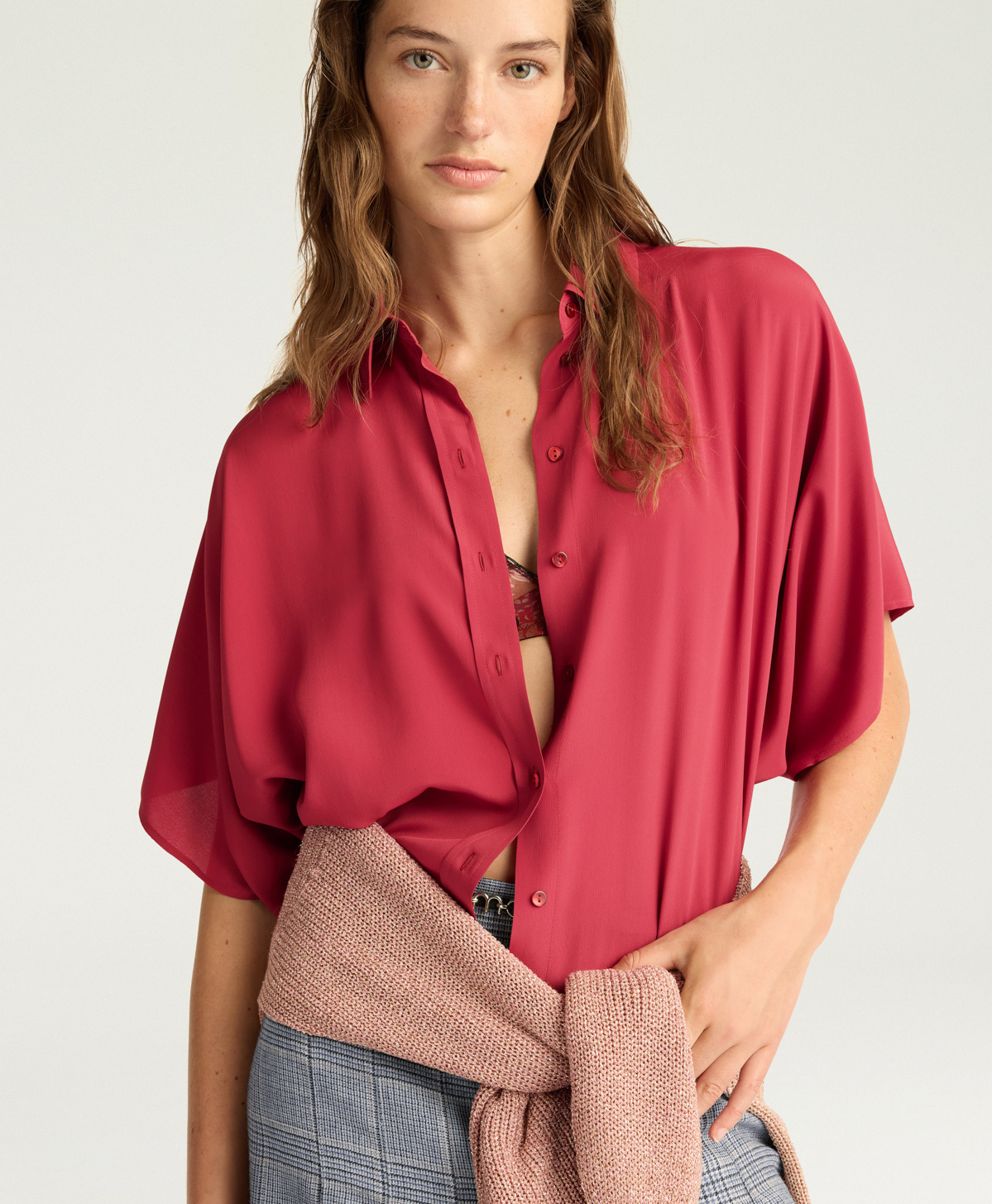 BROOKLYN SHIRT IN SOLID COLOUR ACETATE/SILK - RUBY - Momonì