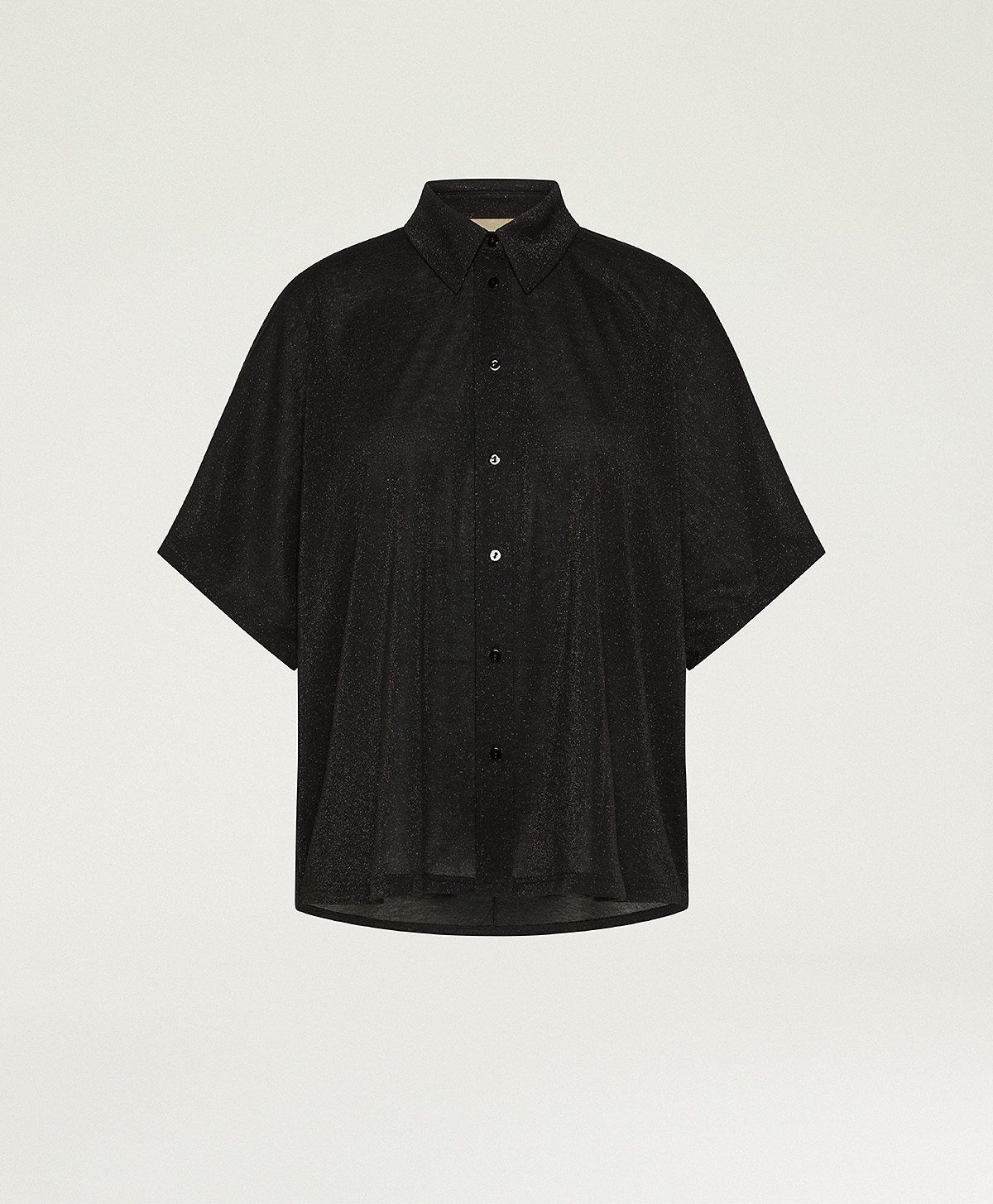 BROOKLYN SHIRT IN SOLID COLOUR LUREX JERSEY - BLACK - Momonì