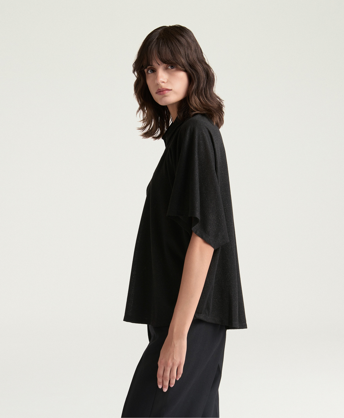 CAMISA BOOKLYN DE PUNTO LÚREX COLOR LISO - NEGRO - Momonì