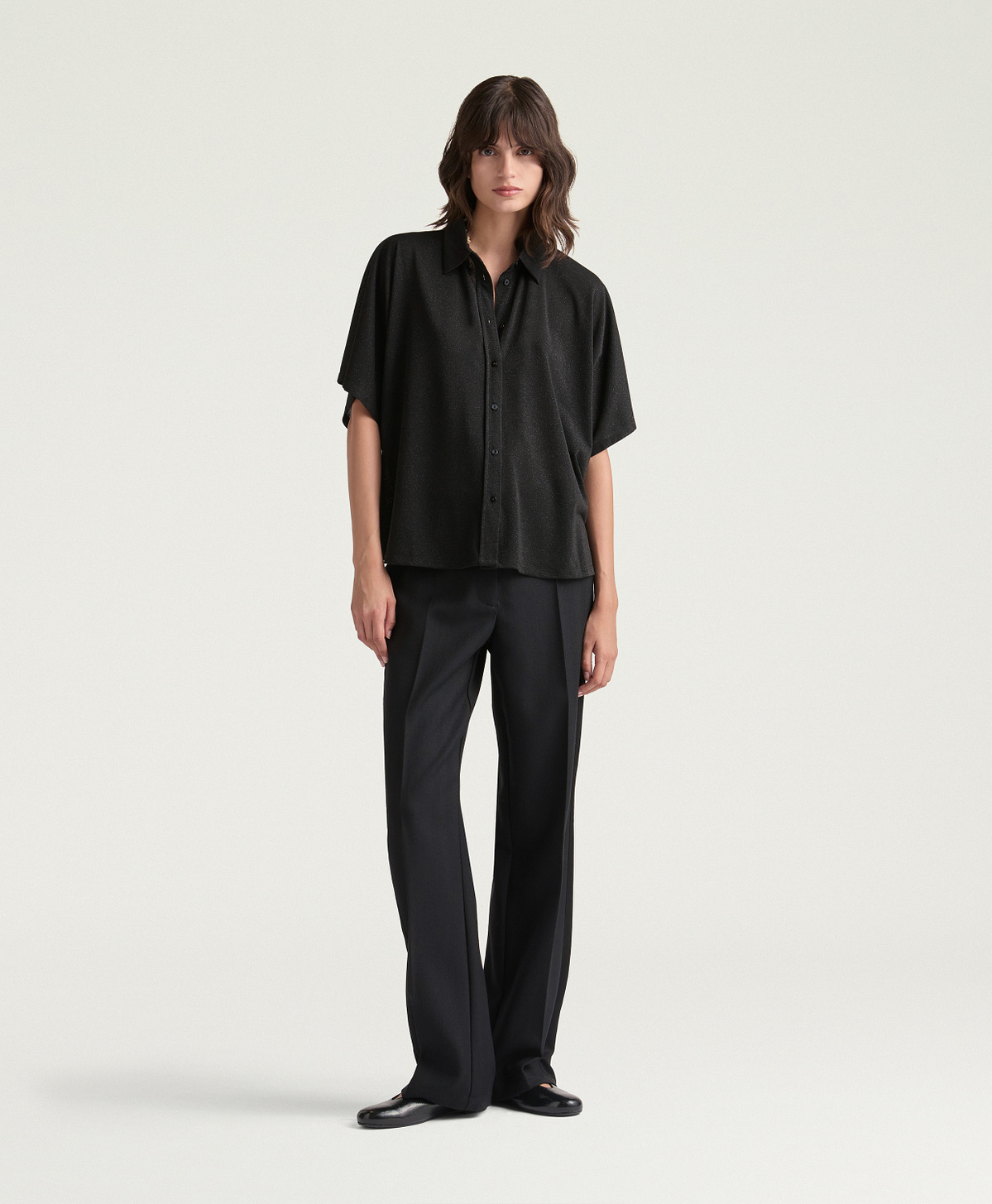 CAMISA BOOKLYN DE PUNTO LÚREX COLOR LISO - NEGRO - Momonì