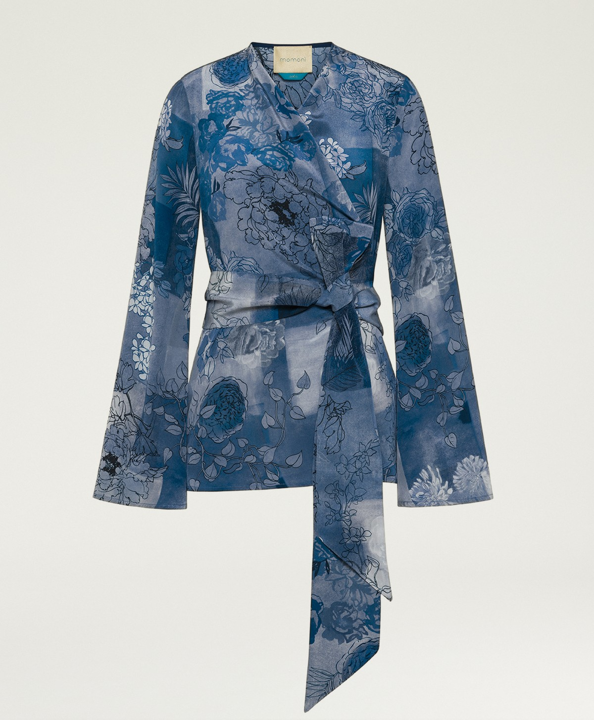 FLORENCE BLOUSE IN PRINTED CREPE DE CHINE - BLUE MULTICOLOR - Momonì