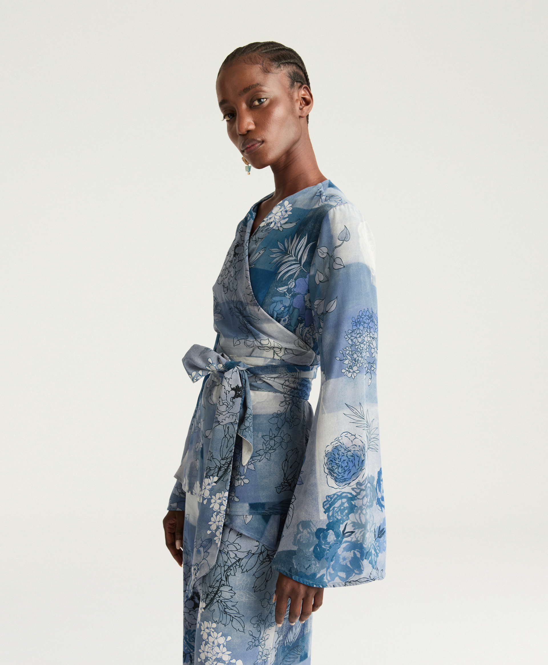 FLORENCE BLOUSE IN PRINTED CREPE DE CHINE - BLUE MULTICOLOR - Momonì