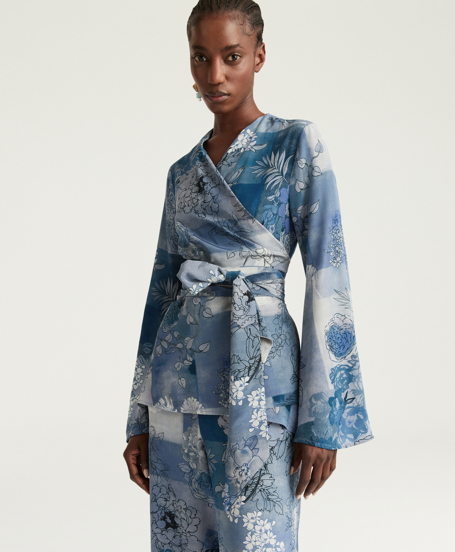 FLORENCE BLOUSE IN PRINTED CREPE DE CHINE - BLUE MULTICOLOR - Momonì