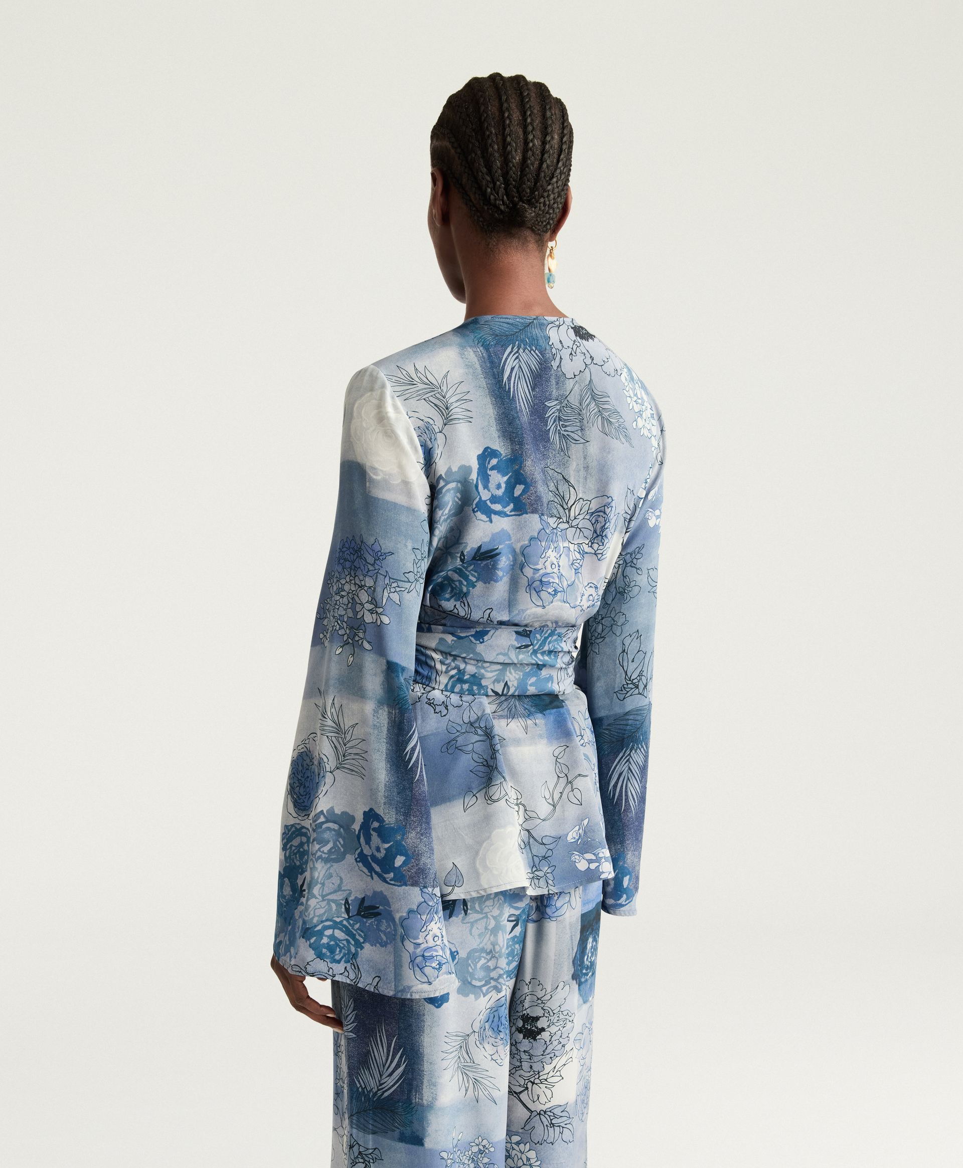 FLORENCE BLOUSE IN PRINTED CREPE DE CHINE - BLUE MULTICOLOR - Momonì
