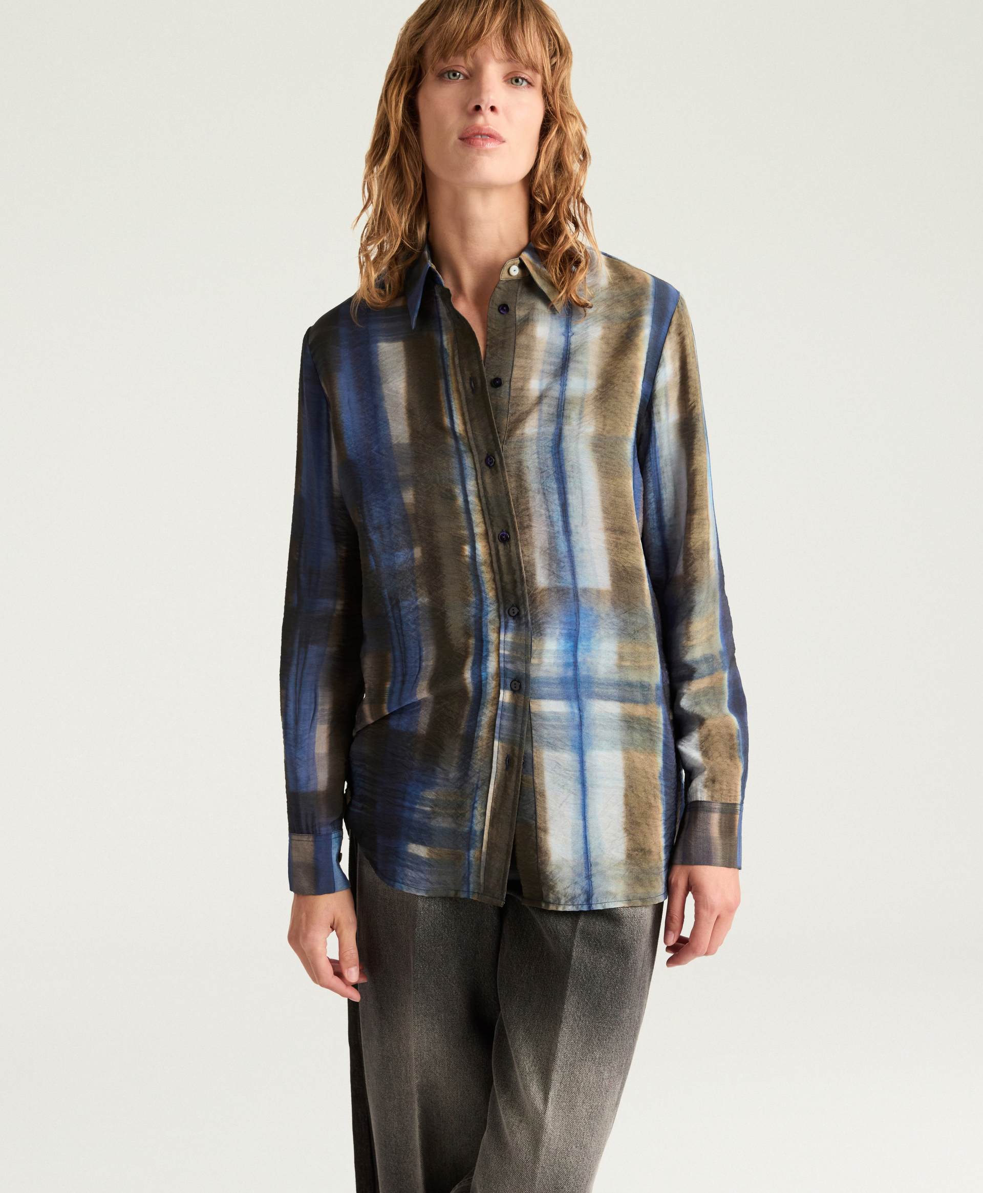 CHEMISIER GIRTON EN VISCOSE CHANGEANTE IMPRIMÉE - MULTICOLORE BLEU - Momonì