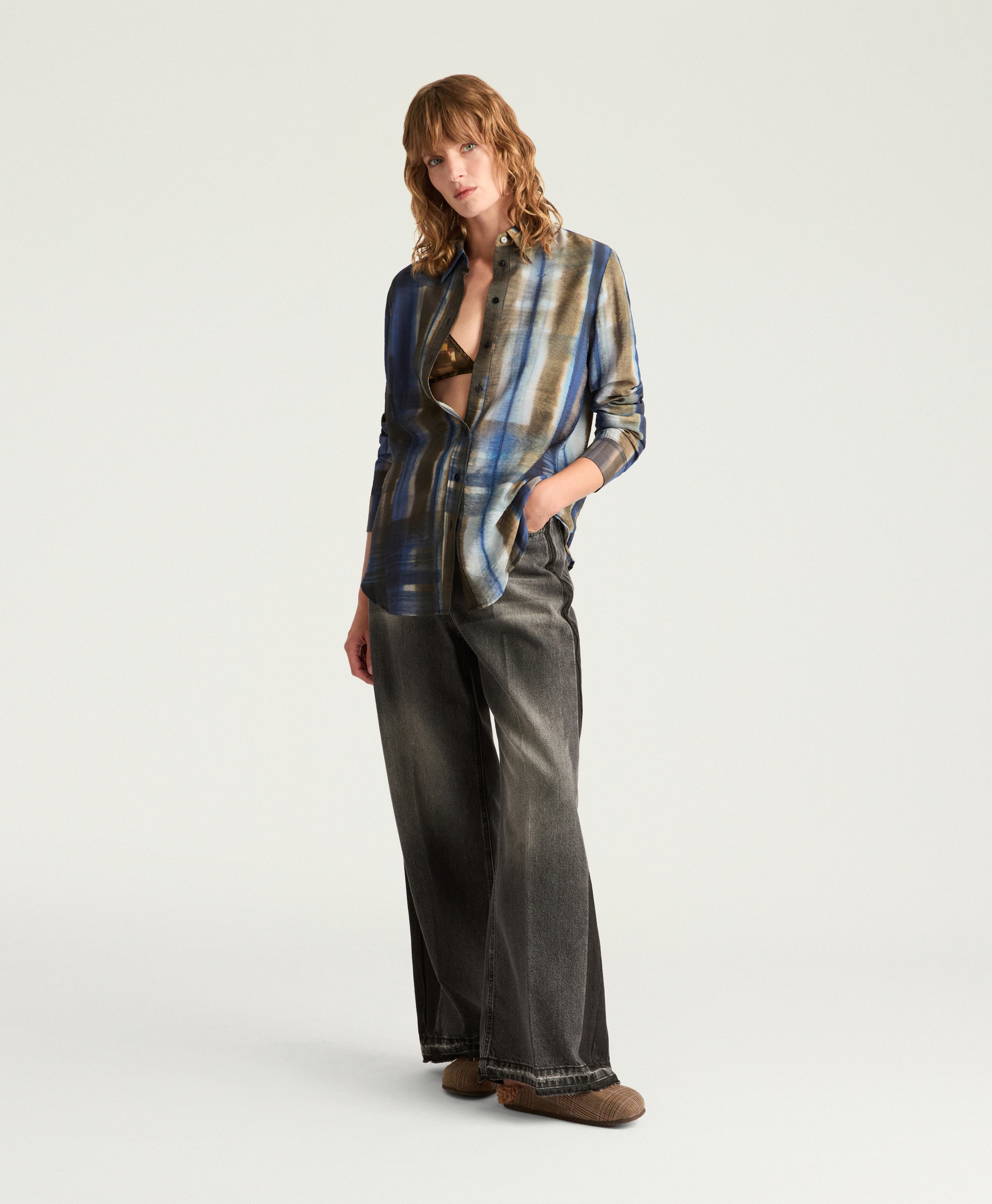 GIRTON SHIRT IN PRINTED FLUID VISCOSE - BLUE MULTICOLOR - Momonì