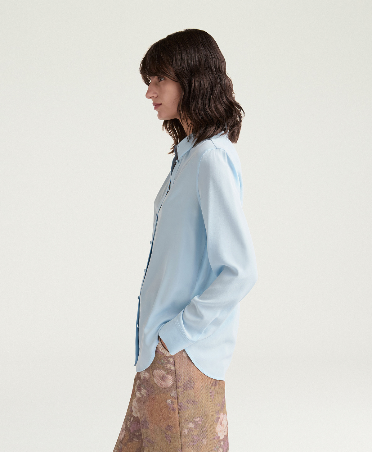 GIRTON SHIRT IN SANDWASHED CREPE DE CHINE - SKY BLUE - Momonì