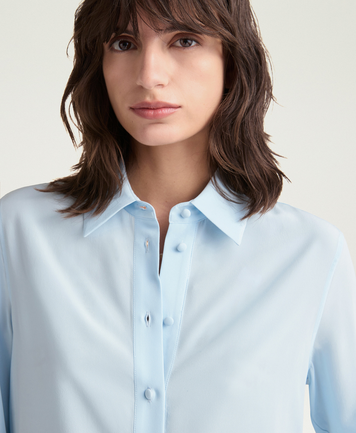 GIRTON SHIRT IN SANDWASHED CREPE DE CHINE - SKY BLUE - Momonì