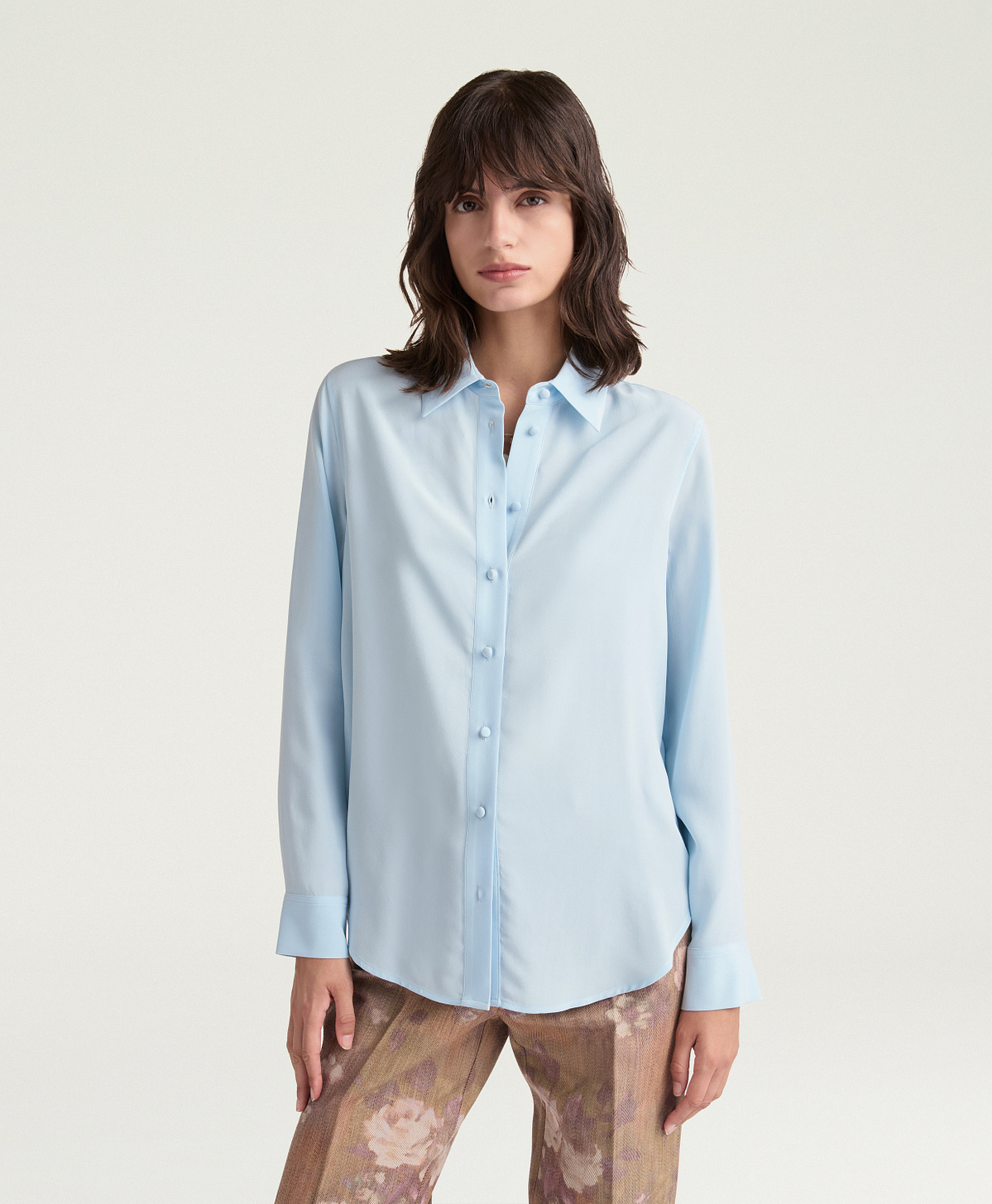 GIRTON SHIRT IN SANDWASHED CREPE DE CHINE - SKY BLUE - Momonì