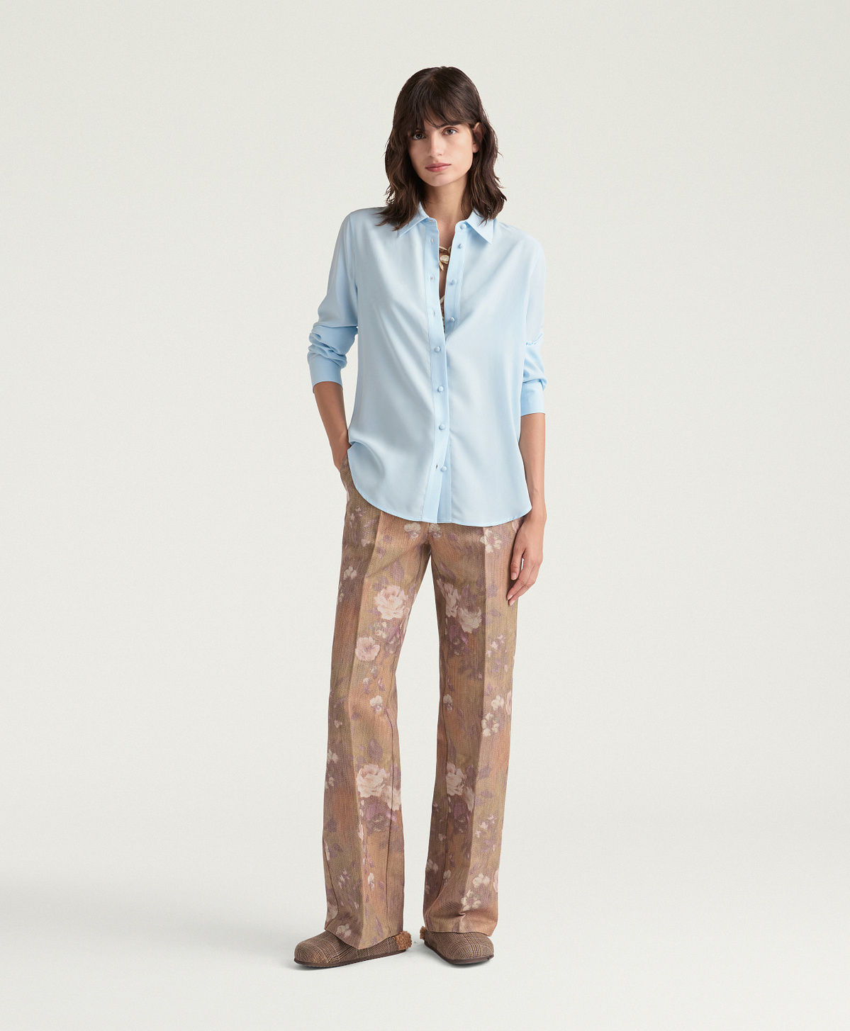 GIRTON SHIRT IN SANDWASHED CREPE DE CHINE - SKY BLUE - Momonì