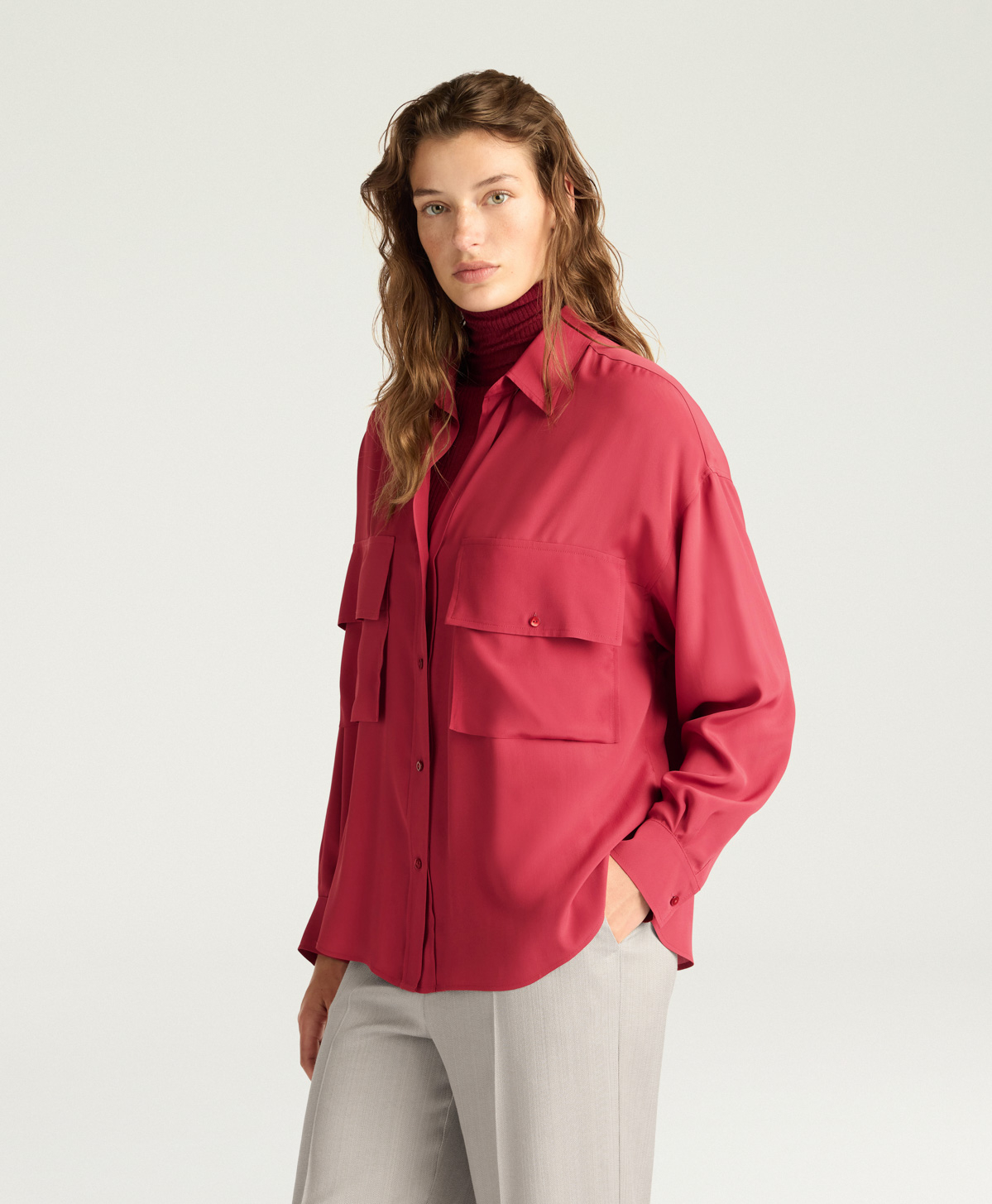 CAMICIA PITANGA IN ACETATO/SETA UNITO - RUBINO - Momonì