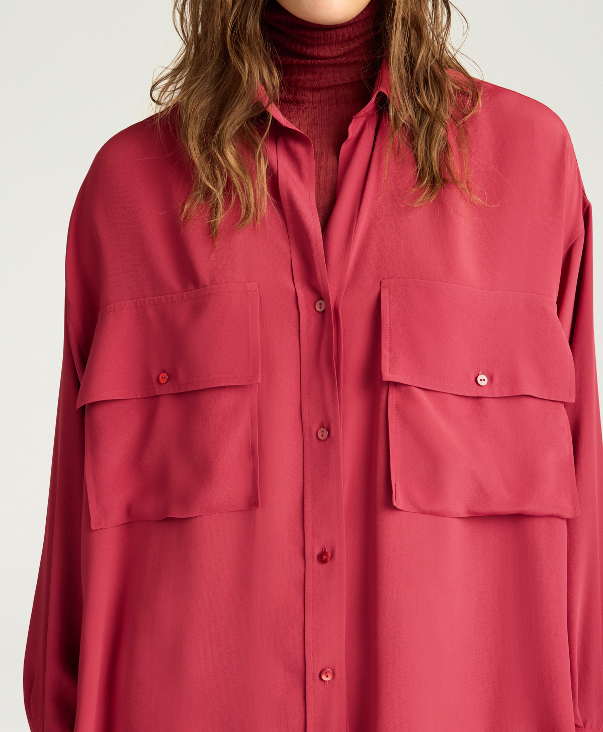 CAMICIA PITANGA IN ACETATO/SETA UNITO - RUBINO - Momonì