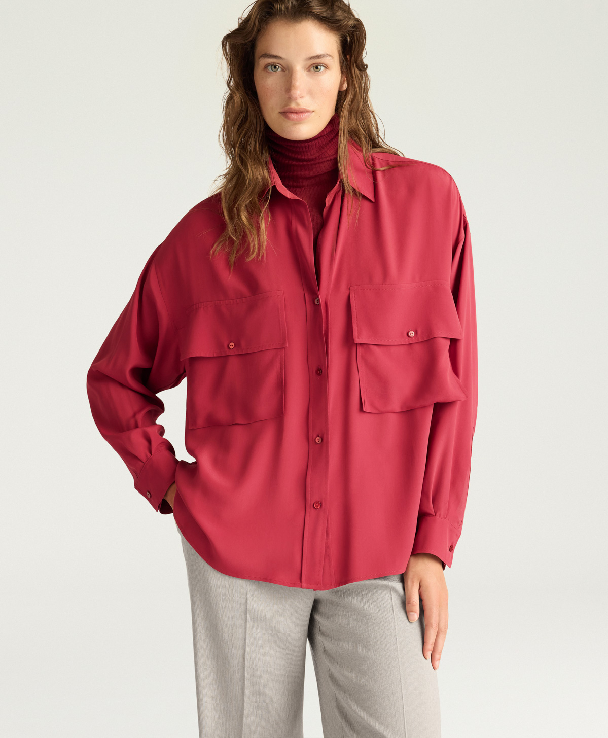 CAMICIA PITANGA IN ACETATO/SETA UNITO - RUBINO - Momonì