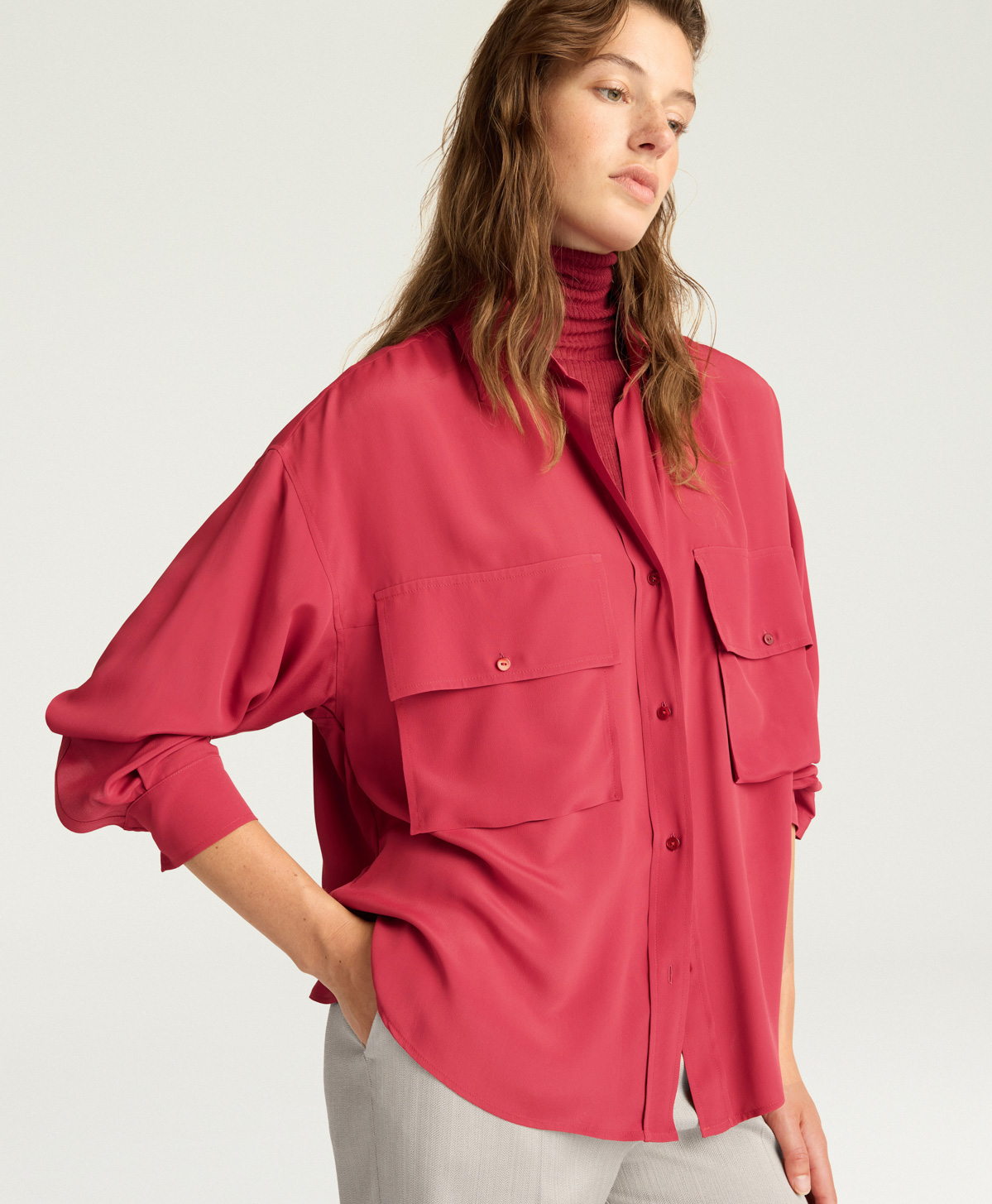 CAMICIA PITANGA IN ACETATO/SETA UNITO - RUBINO - Momonì
