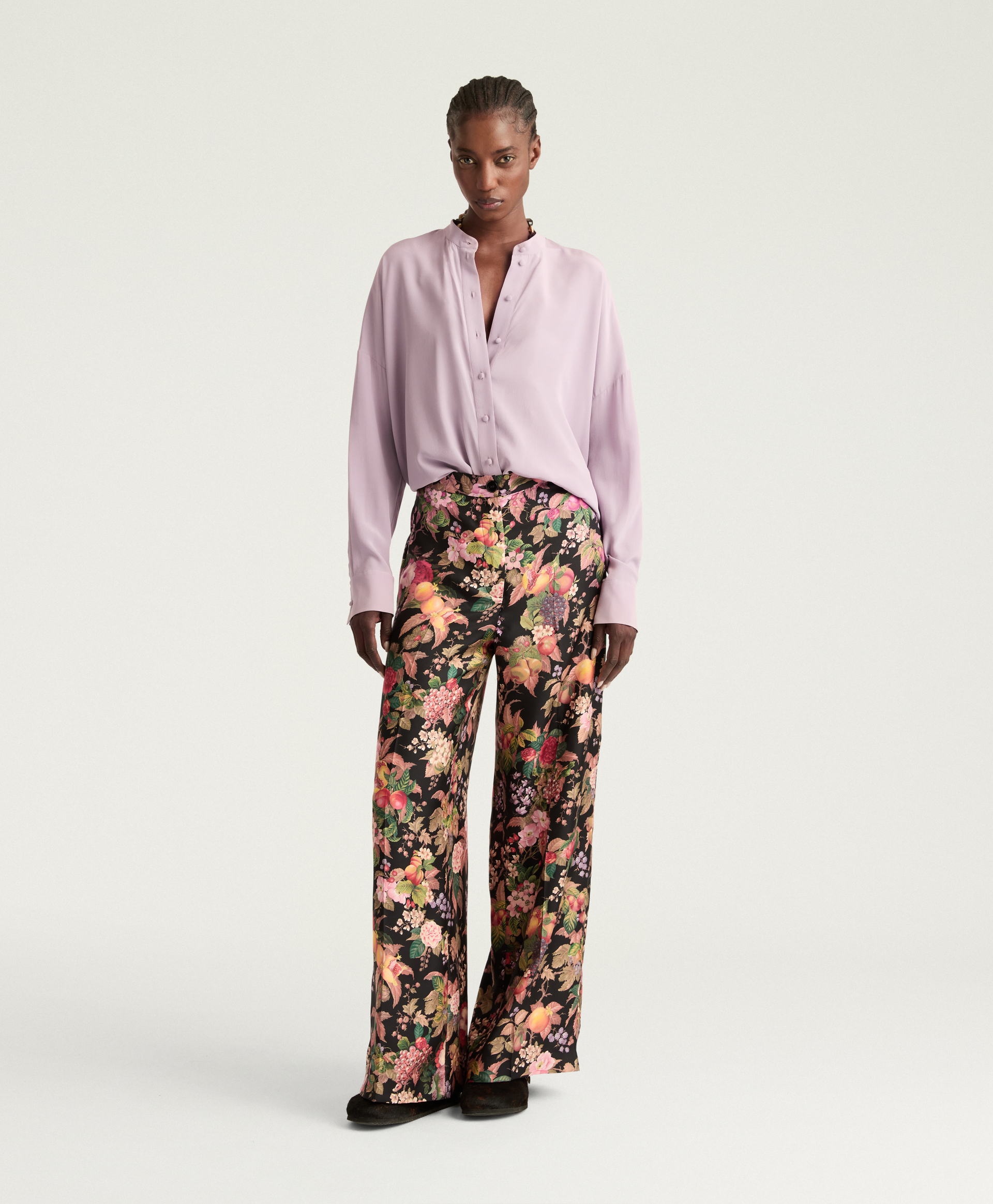 HANNAH SHIRT IN SANDWASHED CREPE DE CHINE - LILAC - Momonì