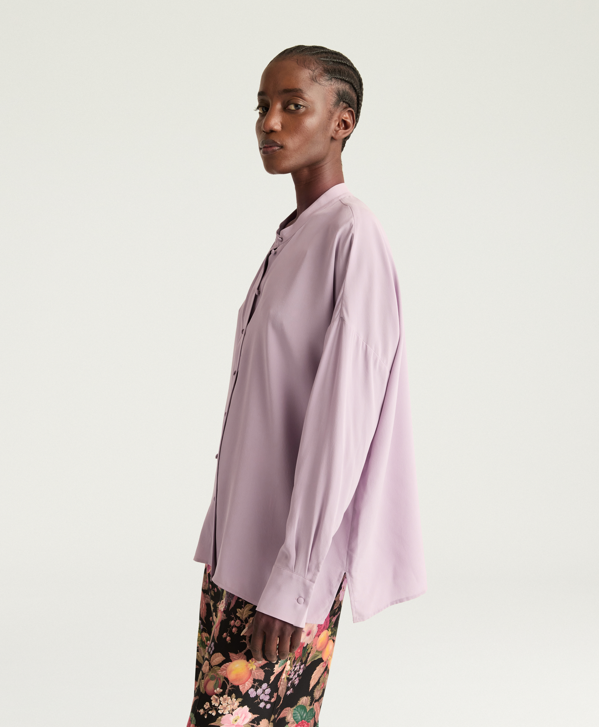 HANNAH SHIRT IN SANDWASHED CREPE DE CHINE - LILAC - Momonì