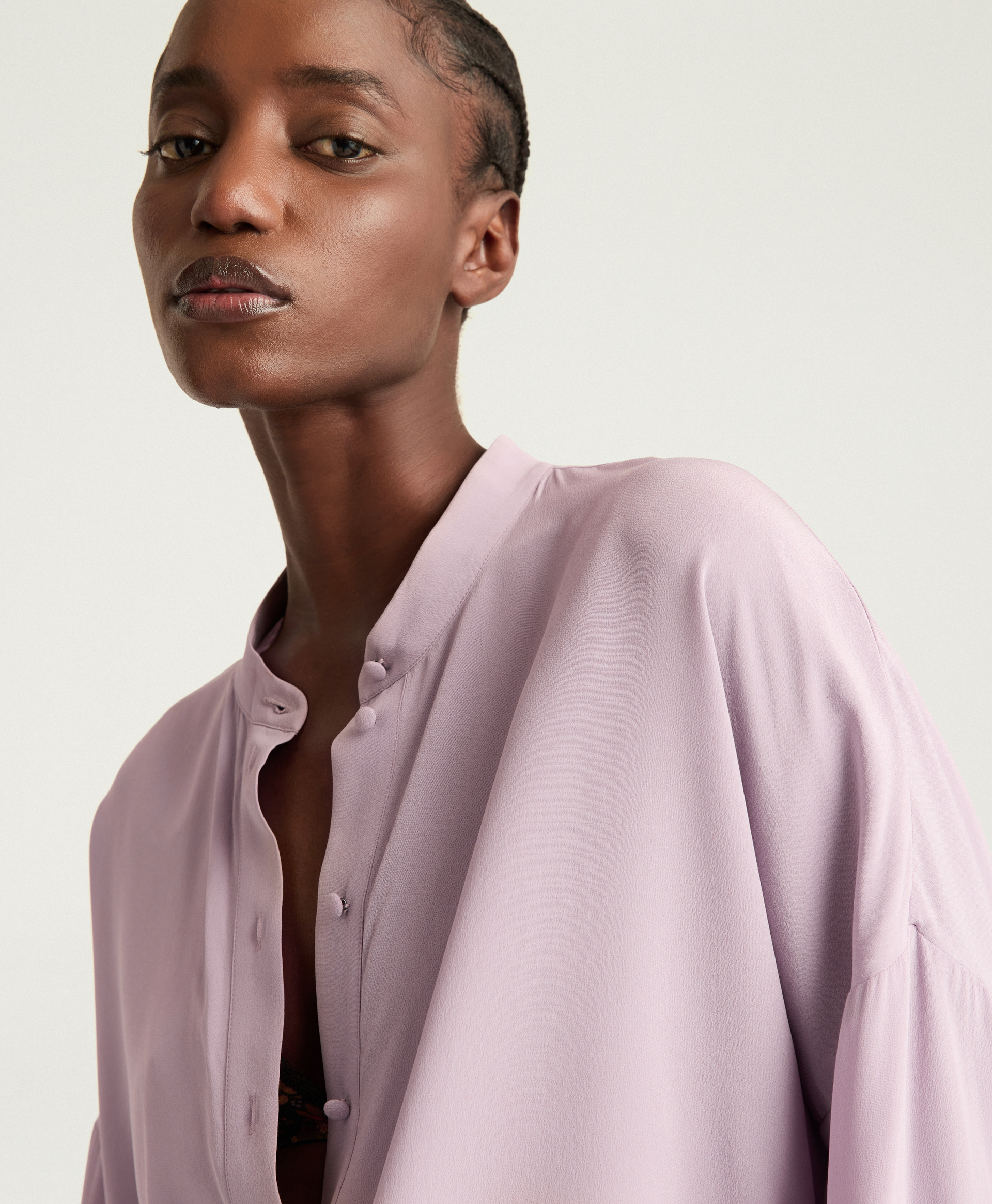 HANNAH SHIRT IN SANDWASHED CREPE DE CHINE - LILAC - Momonì
