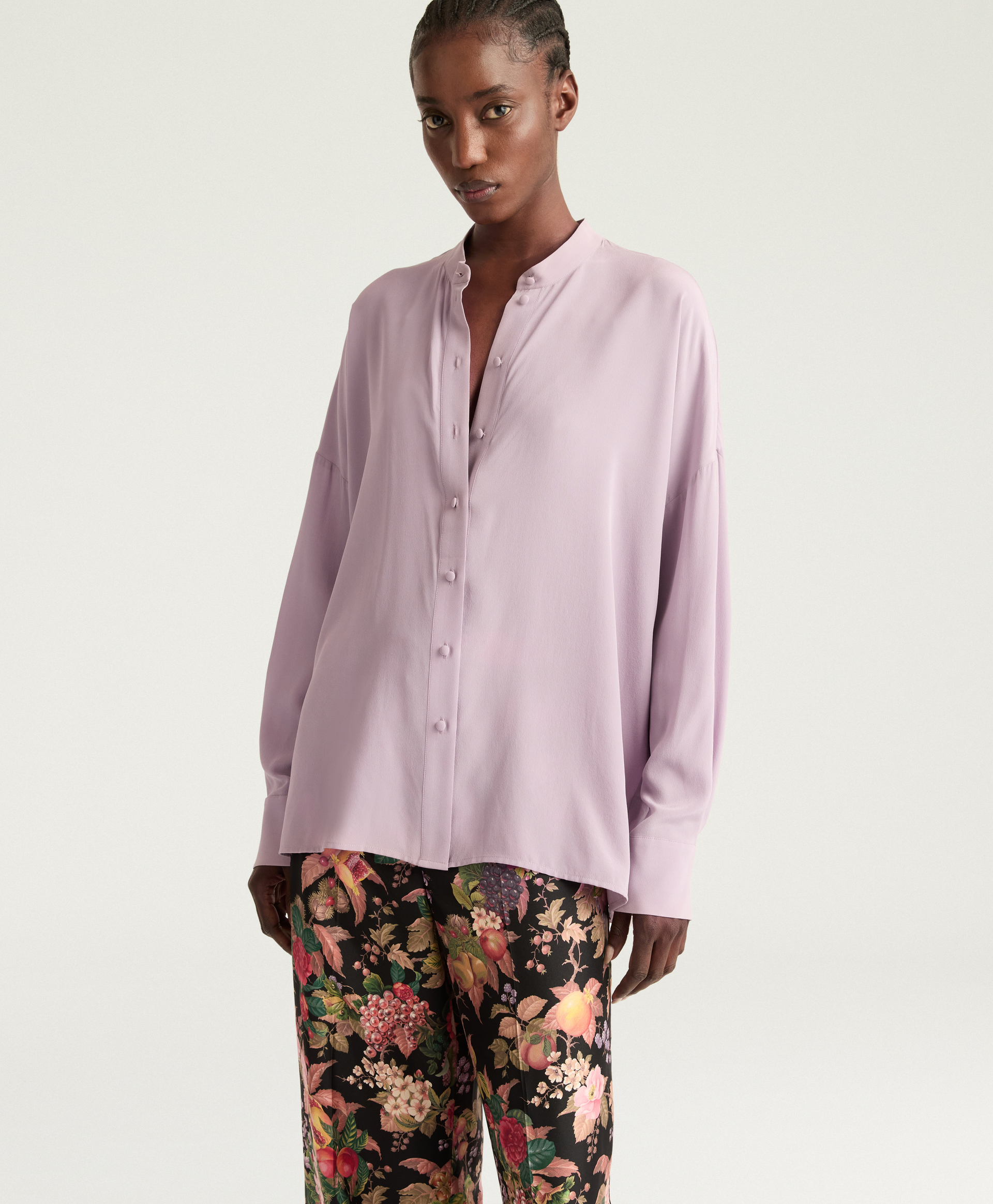 HANNAH SHIRT IN SANDWASHED CREPE DE CHINE - LILAC - Momonì