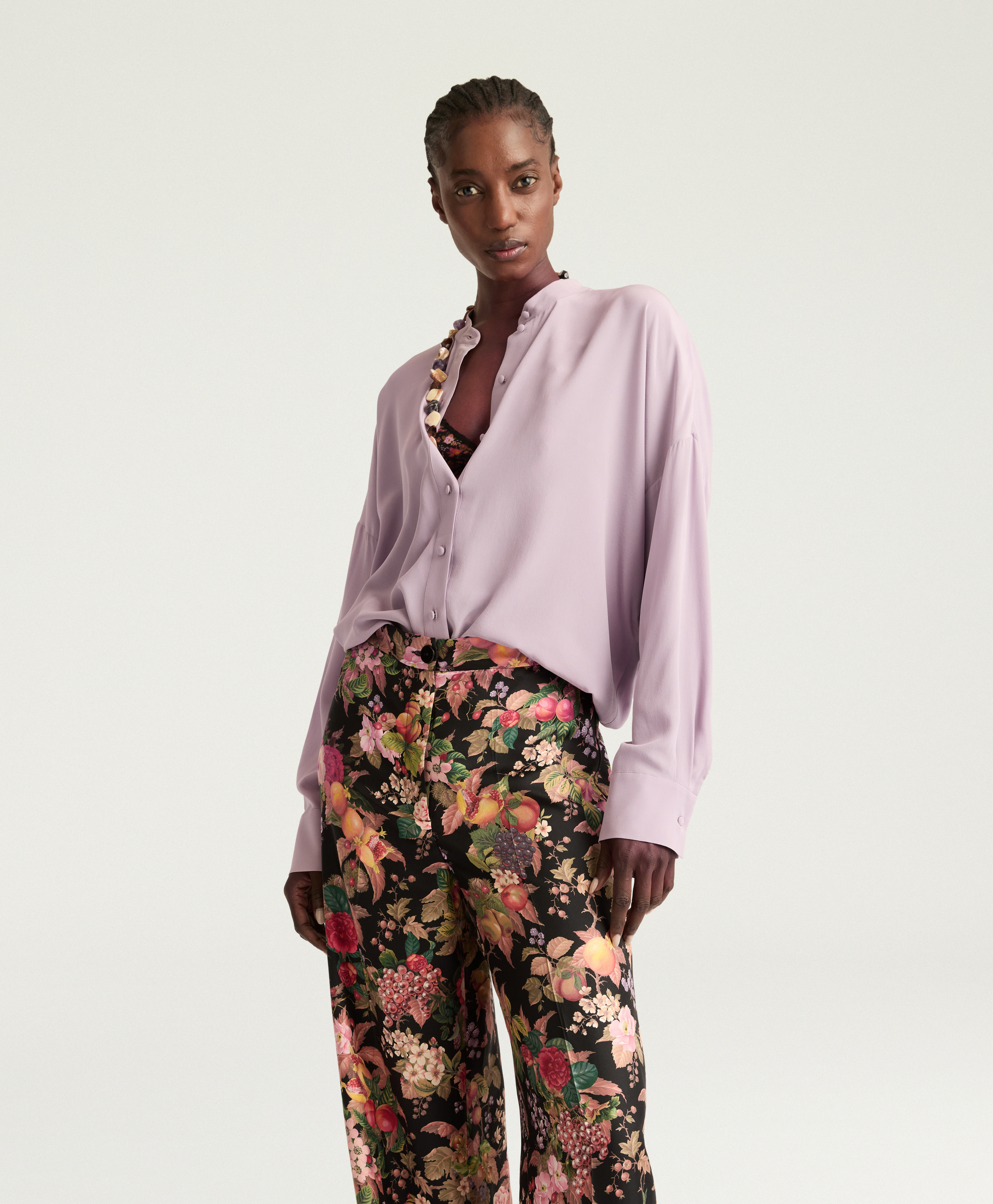 HANNAH SHIRT IN SANDWASHED CREPE DE CHINE - LILAC - Momonì