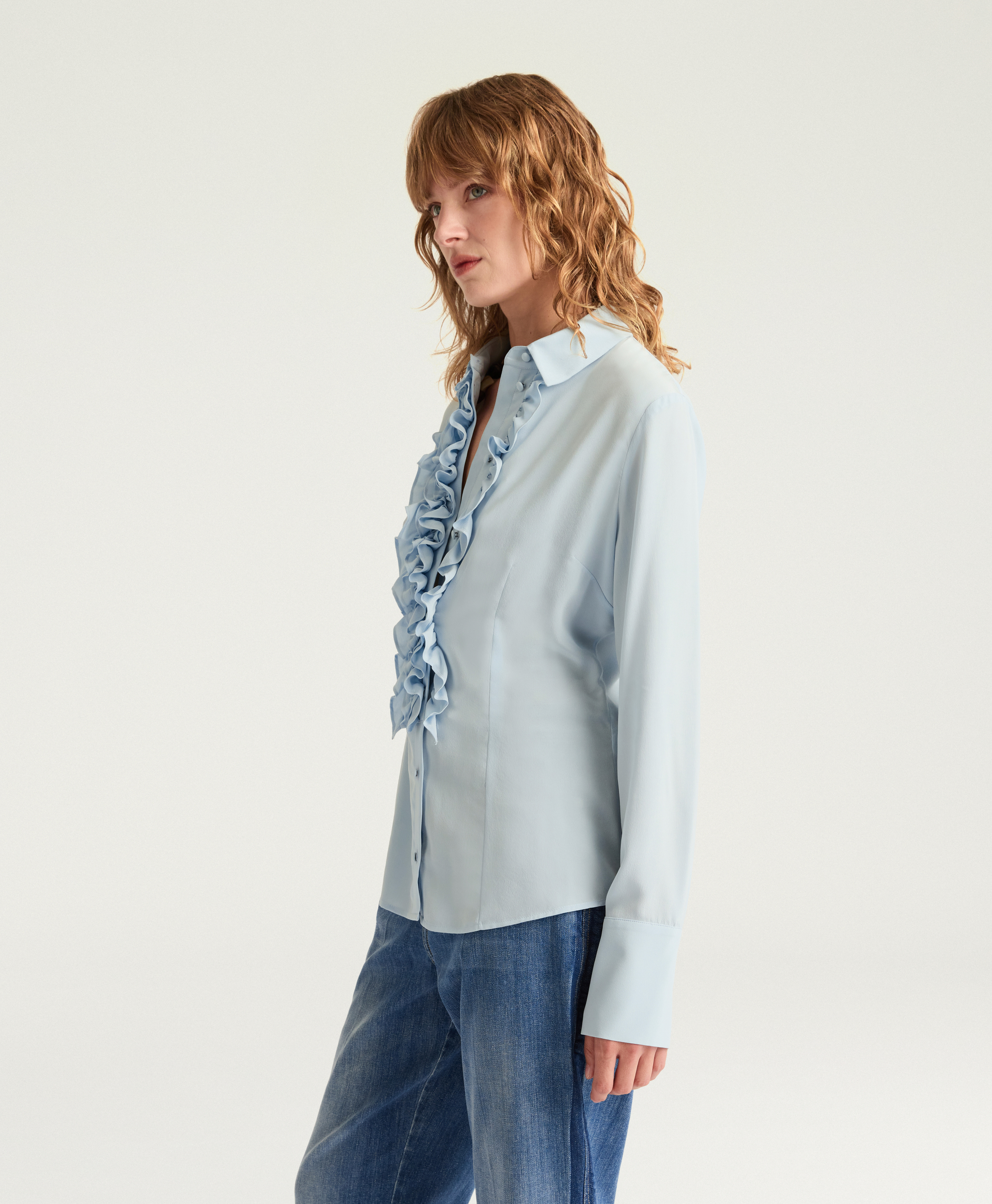 IRIS SHIRT IN SANDWASHED CREPE DE CHINE - SKY BLUE - Momonì
