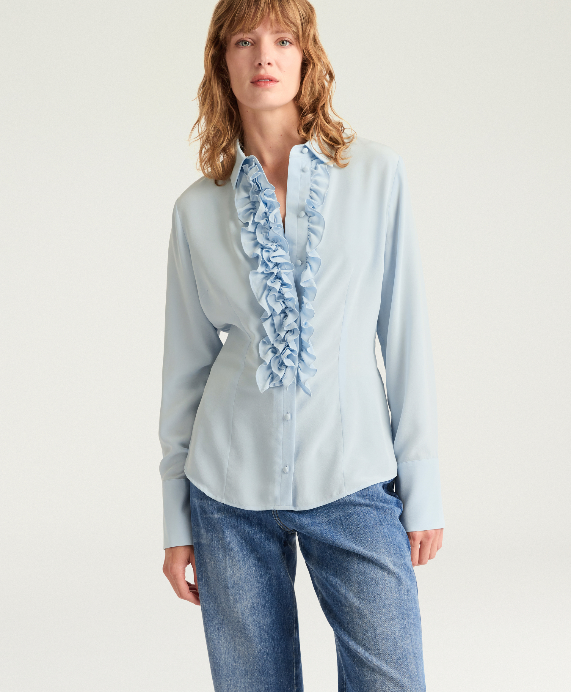 IRIS SHIRT IN SANDWASHED CREPE DE CHINE - SKY BLUE - Momonì