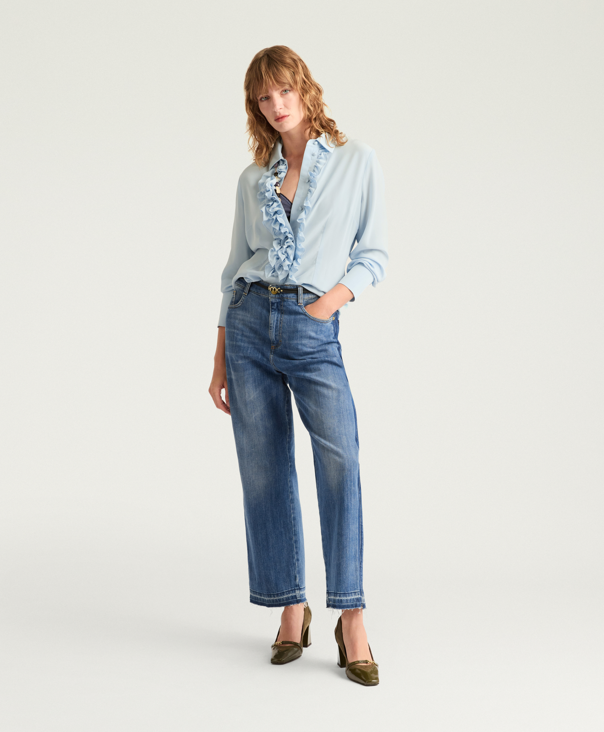 IRIS SHIRT IN SANDWASHED CREPE DE CHINE - SKY BLUE - Momonì
