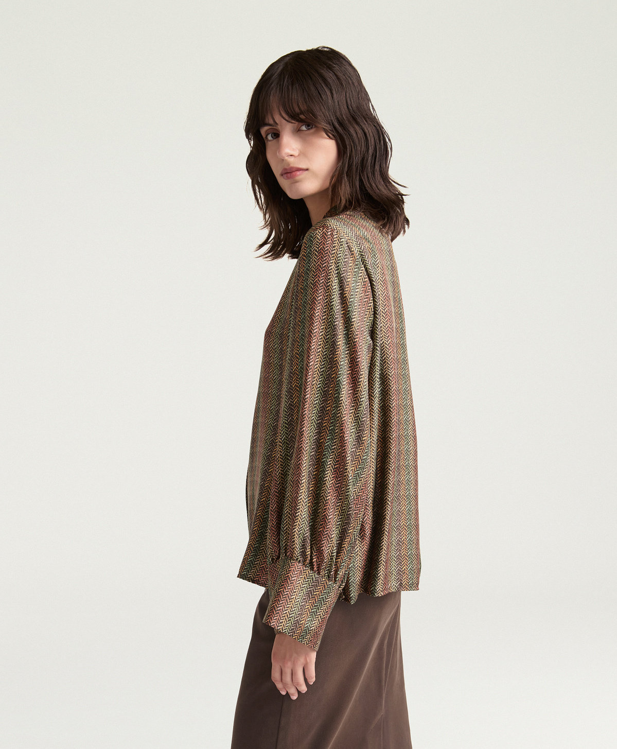 CAMICIA LUCY IN TWILL DI SETA STAMPATO - MULTICOLOR MARRONE - Momonì