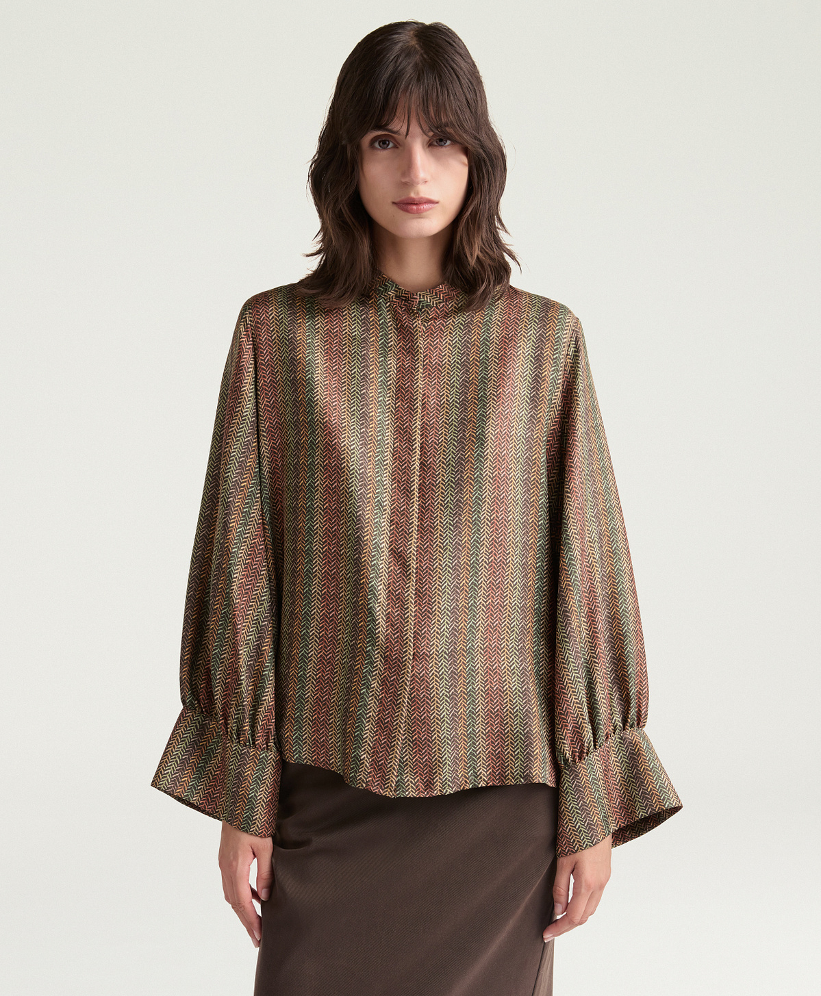 CAMICIA LUCY IN TWILL DI SETA STAMPATO - MULTICOLOR MARRONE - Momonì
