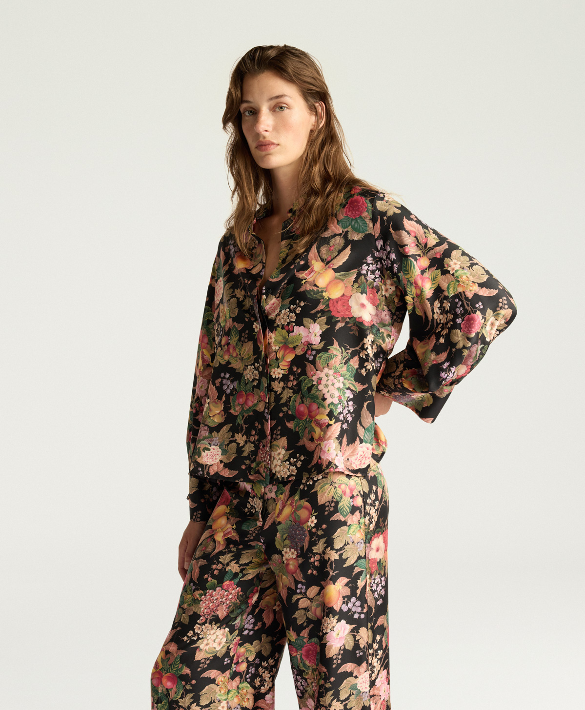 CAMICIA LUCY IN TWILL DI SETA STAMPATO - MULTICOLOR NERO - Momonì
