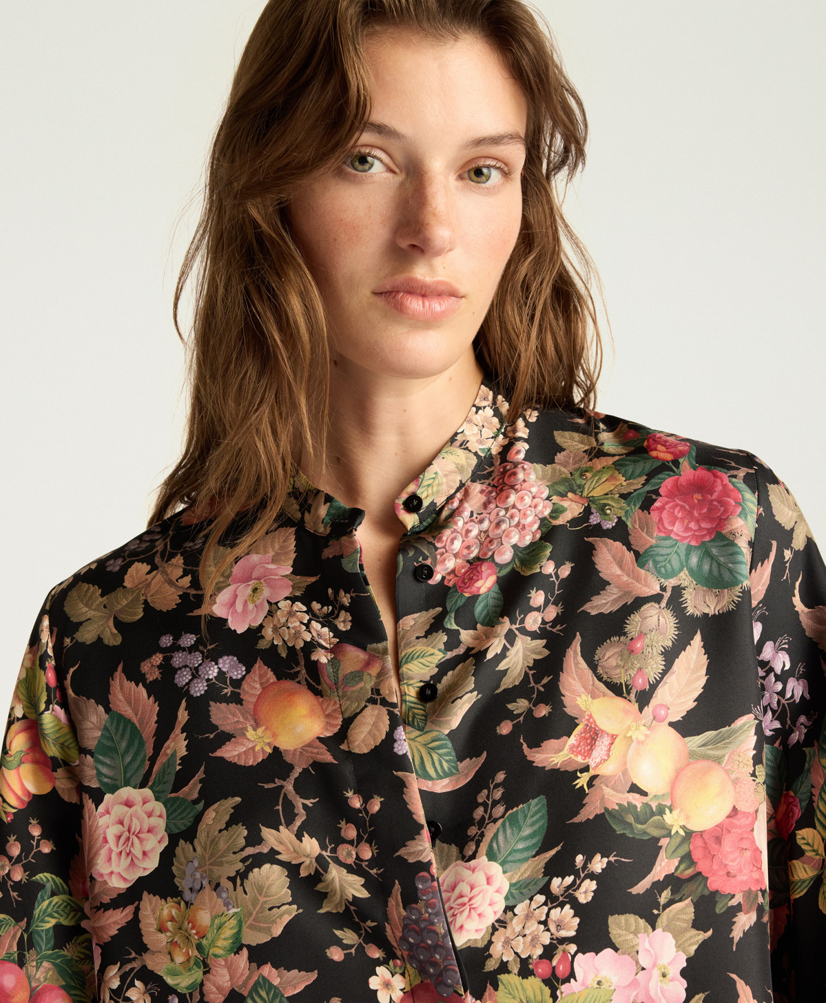 CAMICIA LUCY IN TWILL DI SETA STAMPATO - MULTICOLOR NERO - Momonì
