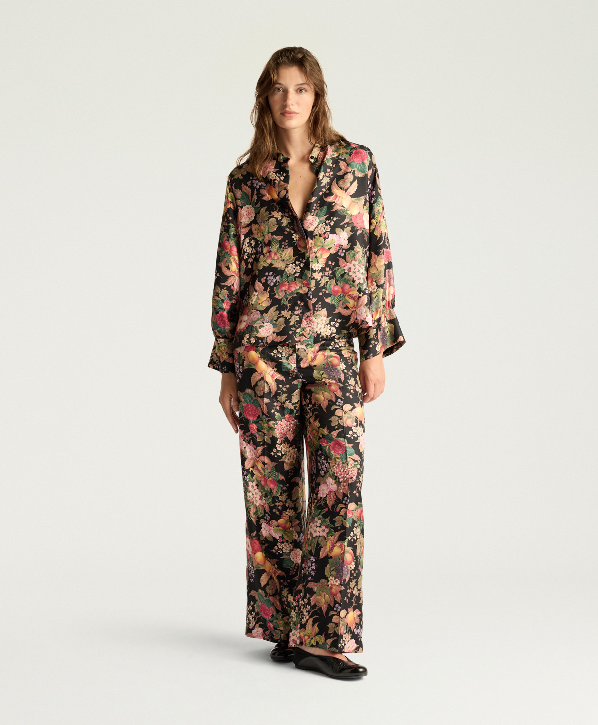 CAMICIA LUCY IN TWILL DI SETA STAMPATO - MULTICOLOR NERO - Momonì