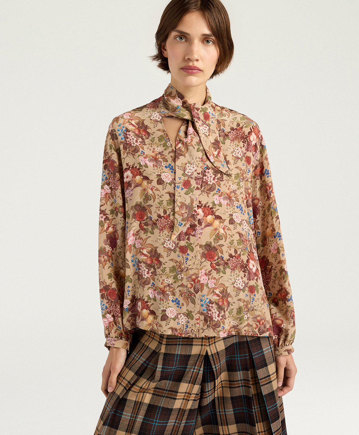 MARY SHIRT IN PRINTED CREPE DE CHINE - CREAM MULTICOLOR - Momonì