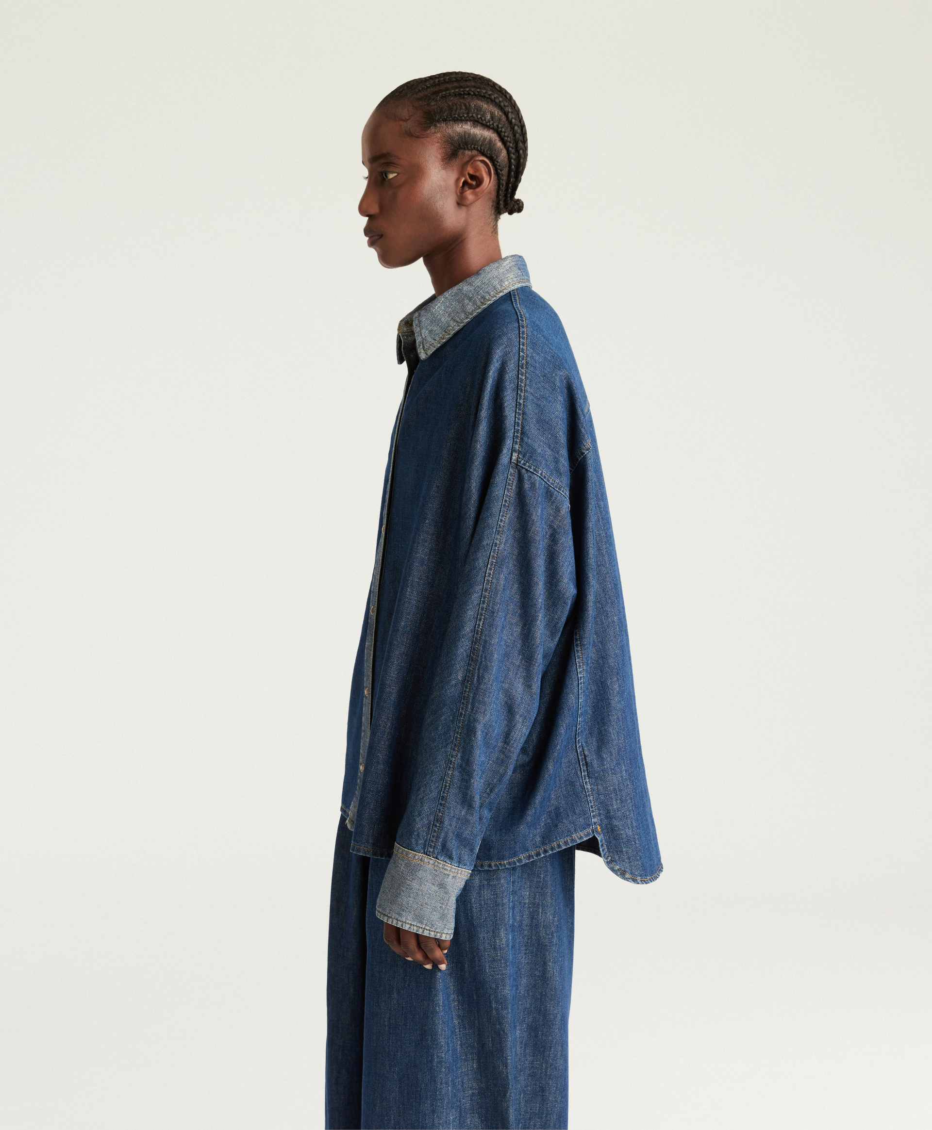 CAMICIA ZOE IN DENIM CHAMBRAY LAMINATO - BLU/ORO - Momonì