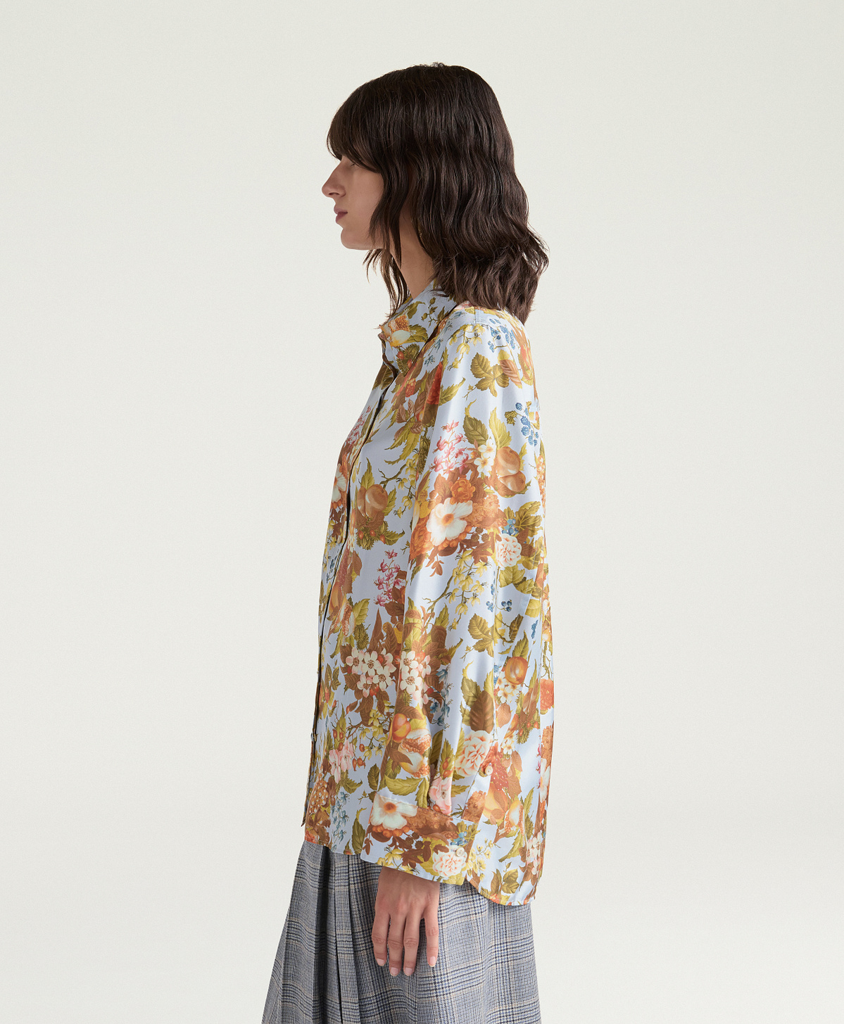 MARK SHIRT IN PRINTED SILK TWILL - DUSTY BLUE MULTICOLOR - Momonì