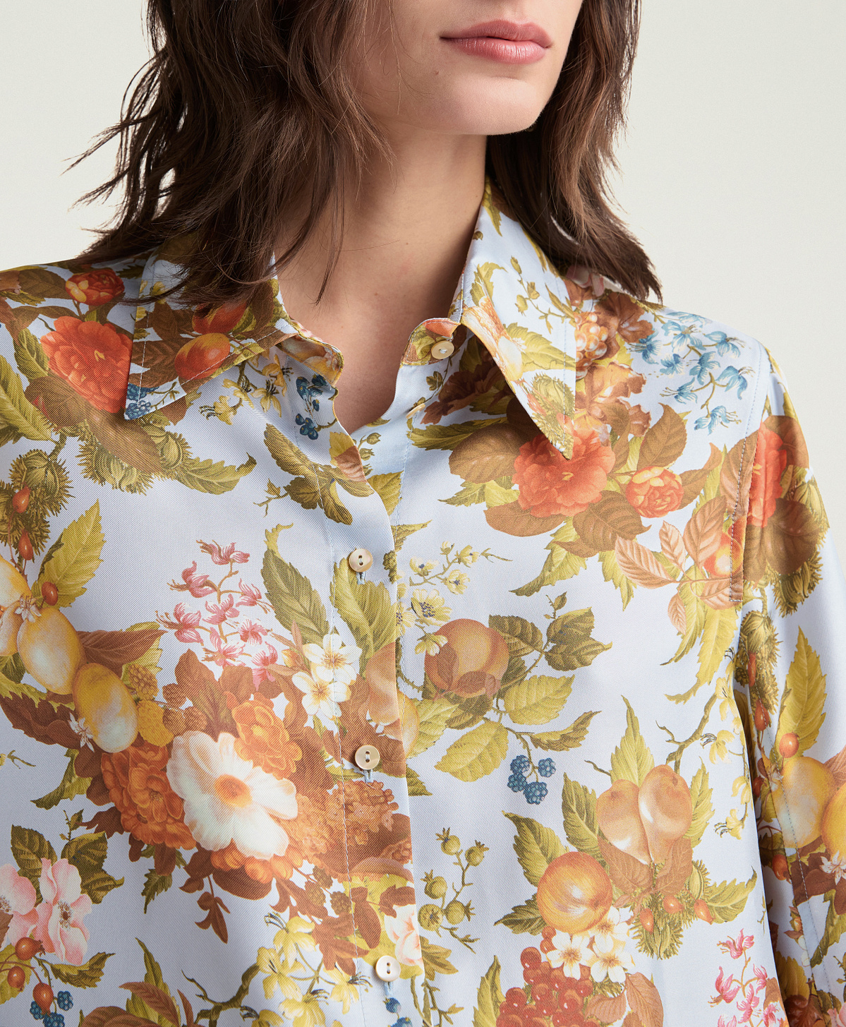 MARK SHIRT IN PRINTED SILK TWILL - DUSTY BLUE MULTICOLOR - Momonì