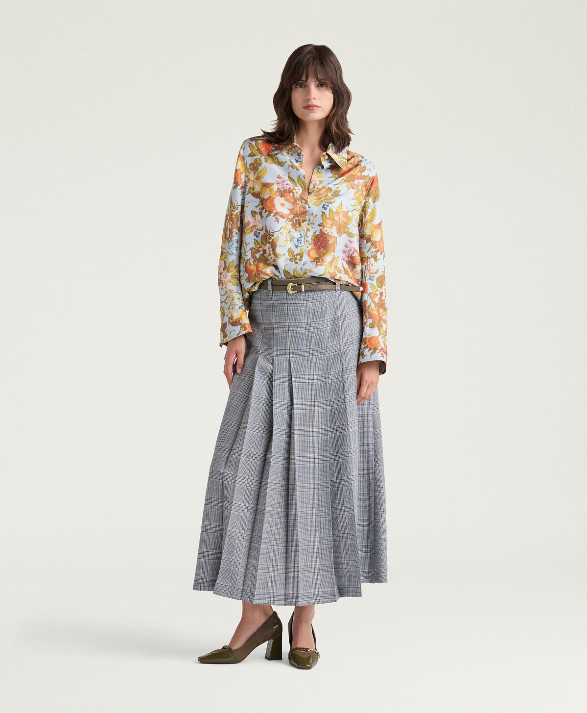MARK SHIRT IN PRINTED SILK TWILL - DUSTY BLUE MULTICOLOR - Momonì