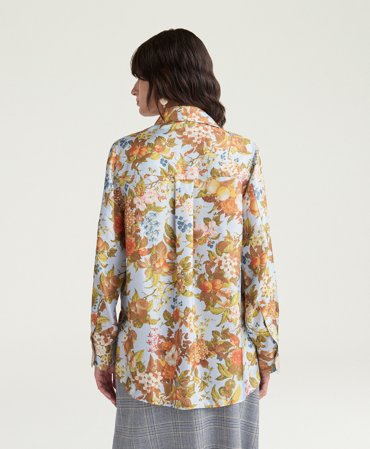 MARK SHIRT IN PRINTED SILK TWILL - DUSTY BLUE MULTICOLOR - Momonì