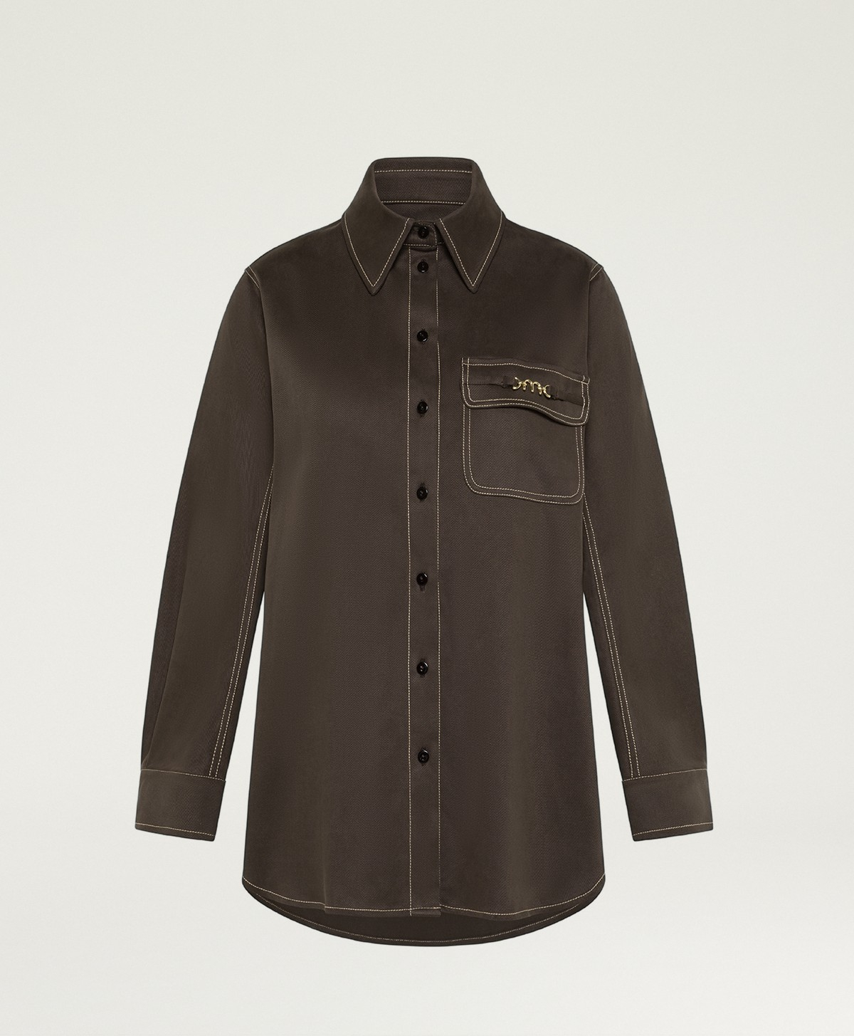 CAMISA MARK BIS DE GABARDINA STRETCH - MARRÓN OSCURO - Momonì