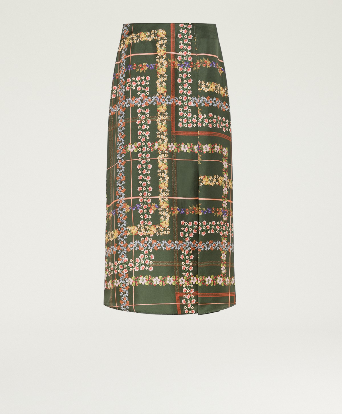 CHAI SKIRT IN PRINTED SILK TWILL - DARK GREEN MULTICOLOR - Momonì