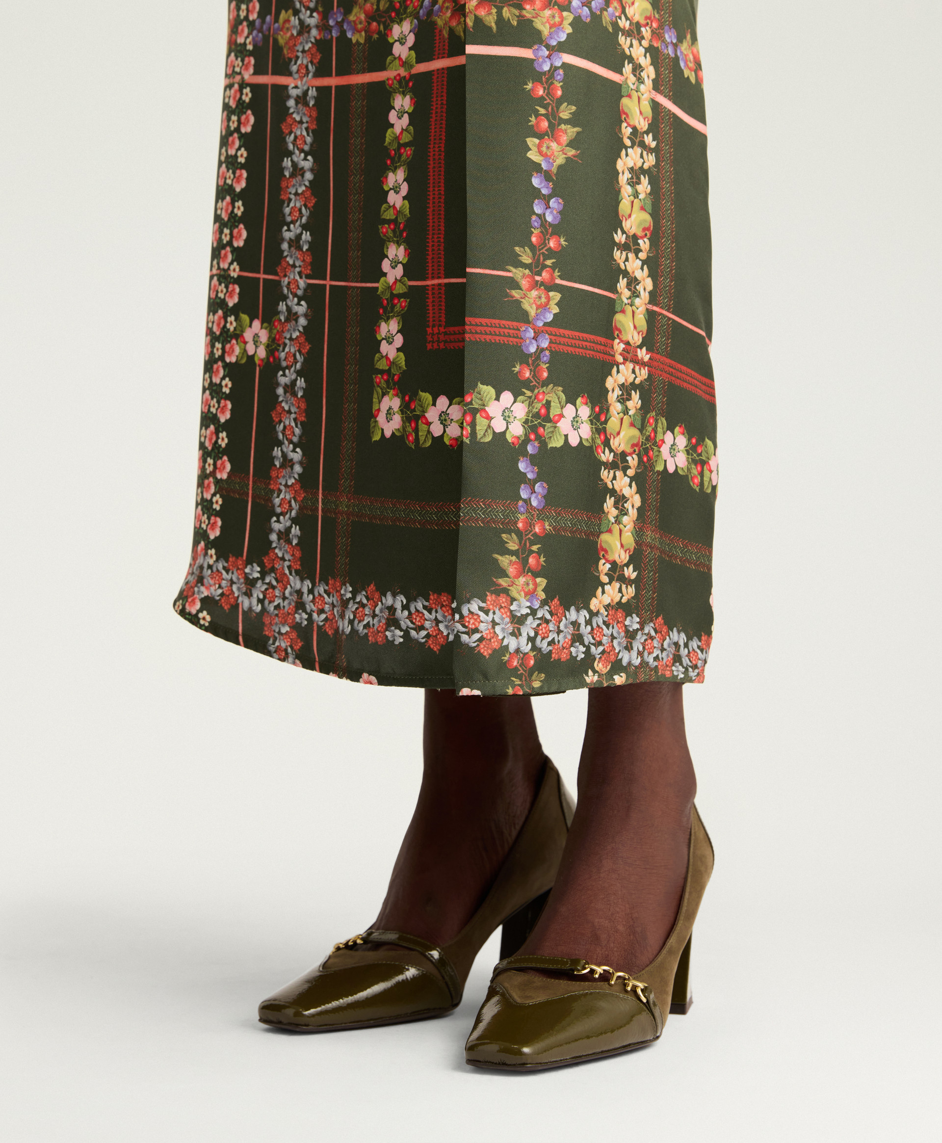 CHAI SKIRT IN PRINTED SILK TWILL - DARK GREEN MULTICOLOR - Momonì