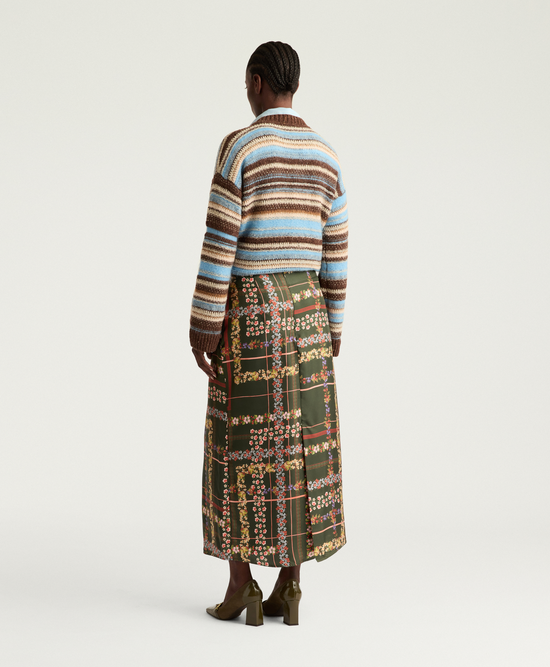 CHAI SKIRT IN PRINTED SILK TWILL - DARK GREEN MULTICOLOR - Momonì