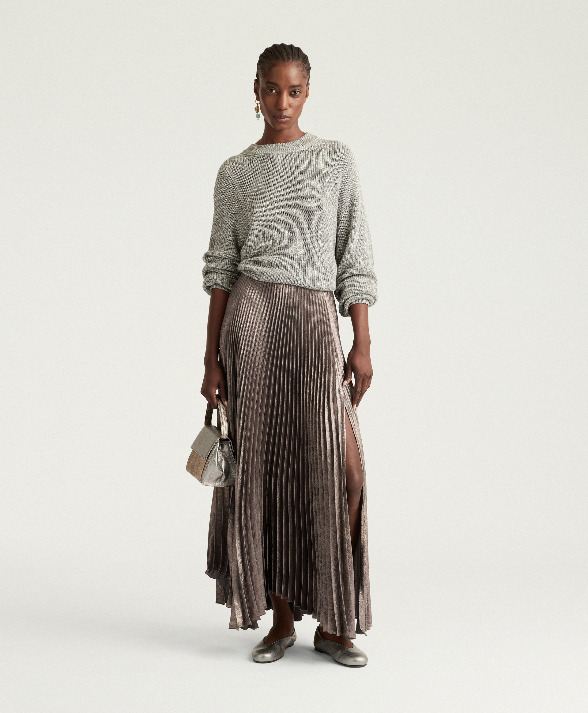 LILY SKIRT IN FLUID LAMINATE - SMOKE GRAY - Clothing - Momonì