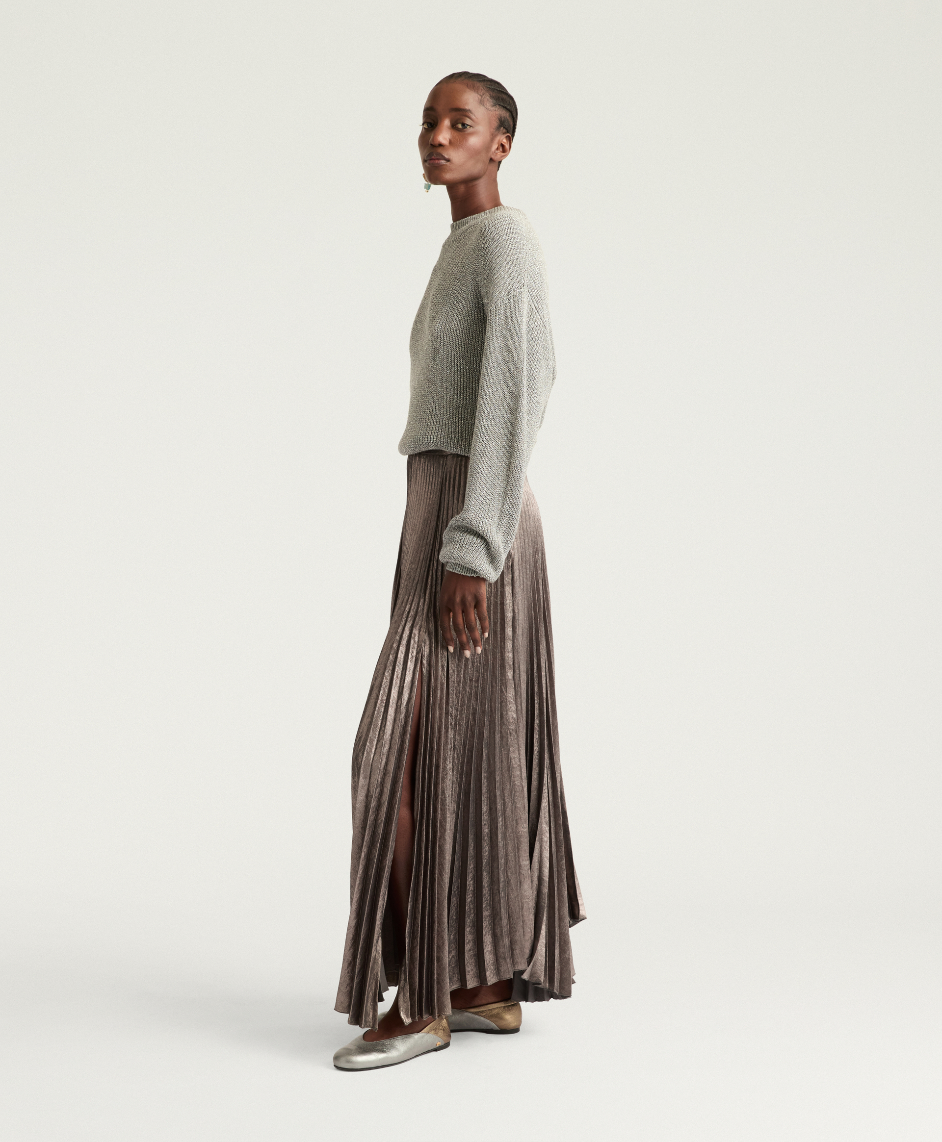 LILY SKIRT IN FLUID LAMINATE - SMOKE GRAY - Momonì