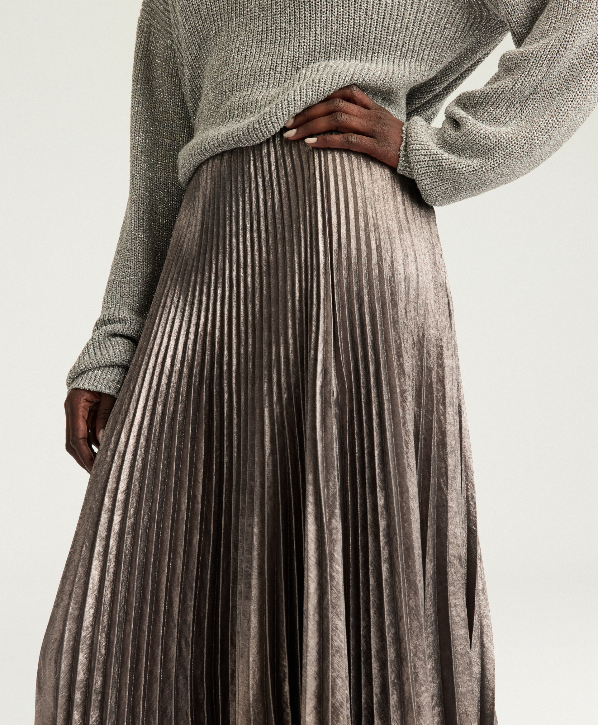 LILY SKIRT IN FLUID LAMINATE - SMOKE GRAY - Momonì