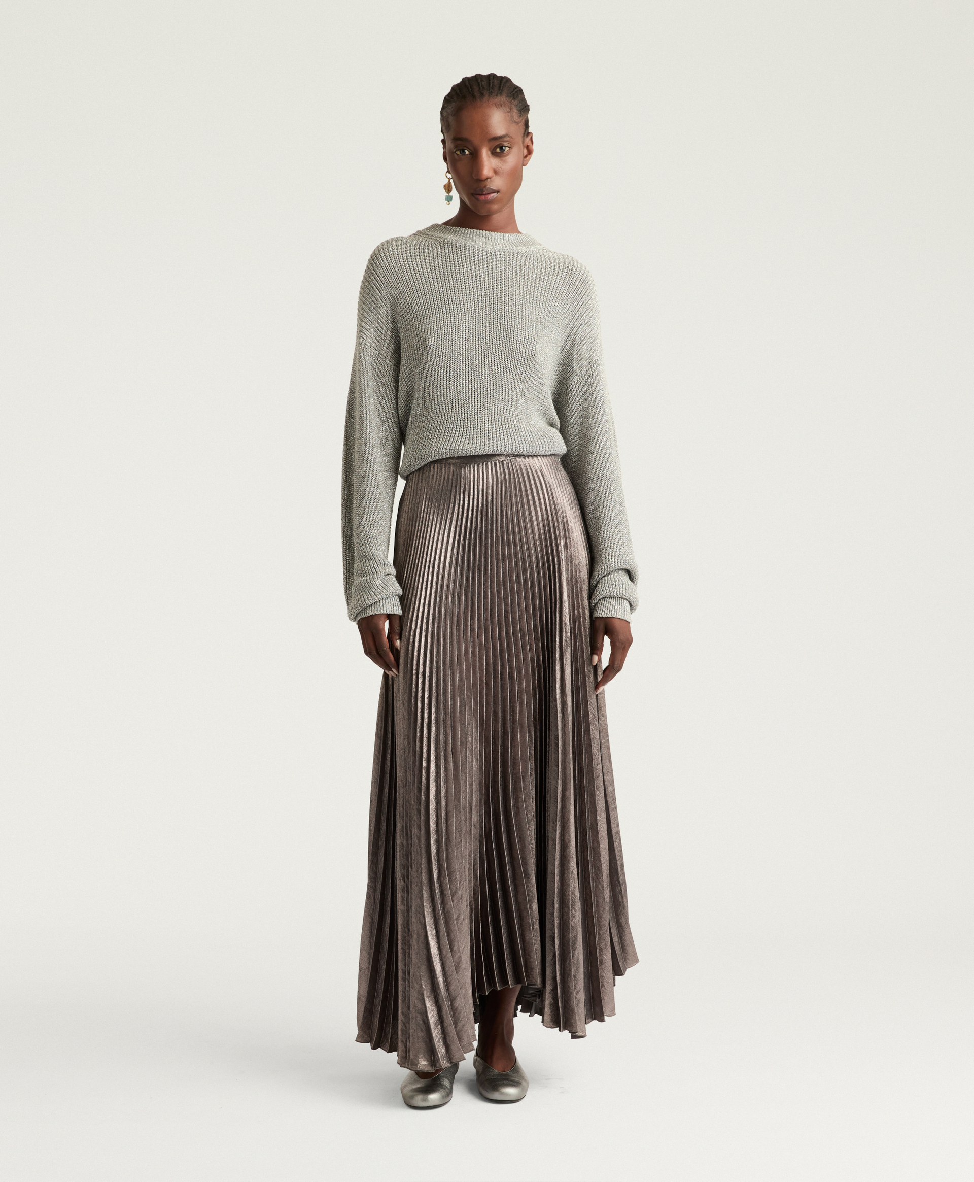 LILY SKIRT IN FLUID LAMINATE - SMOKE GRAY - Momonì