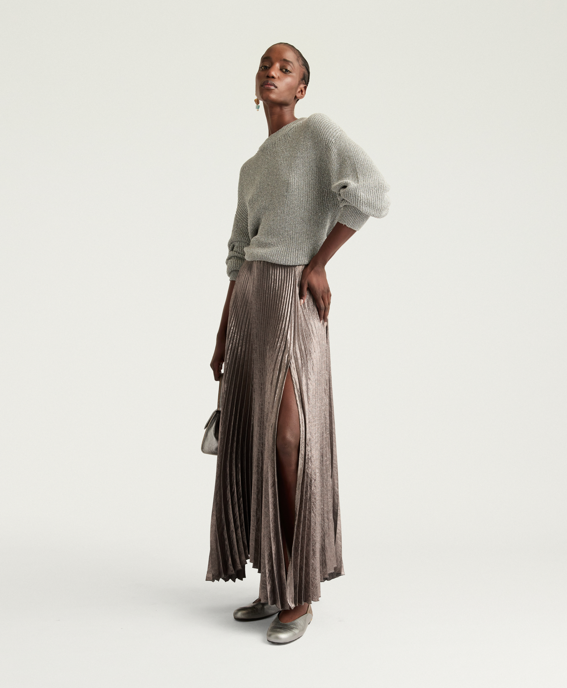 LILY SKIRT IN FLUID LAMINATE - SMOKE GRAY - Momonì