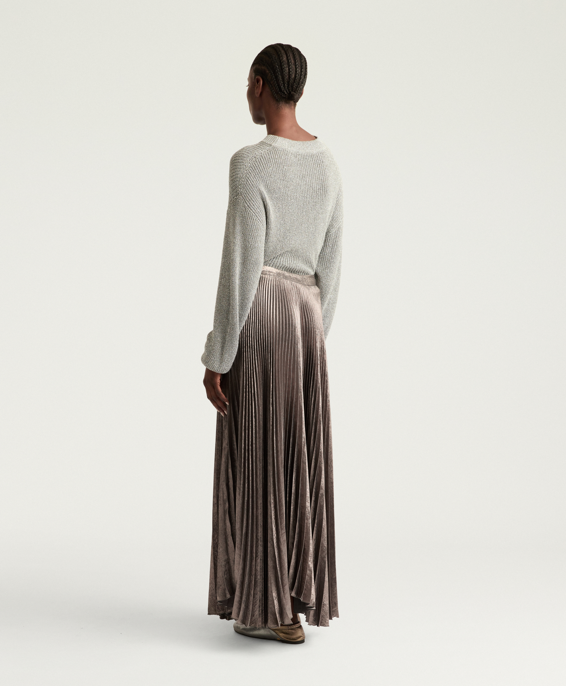 LILY SKIRT IN FLUID LAMINATE - SMOKE GRAY - Momonì
